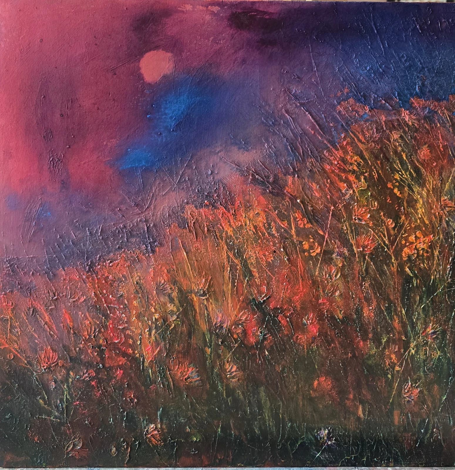 Acrylic Ink Floral Meadow Moody Landscape Moonlit Textured Striking thumbnail 2