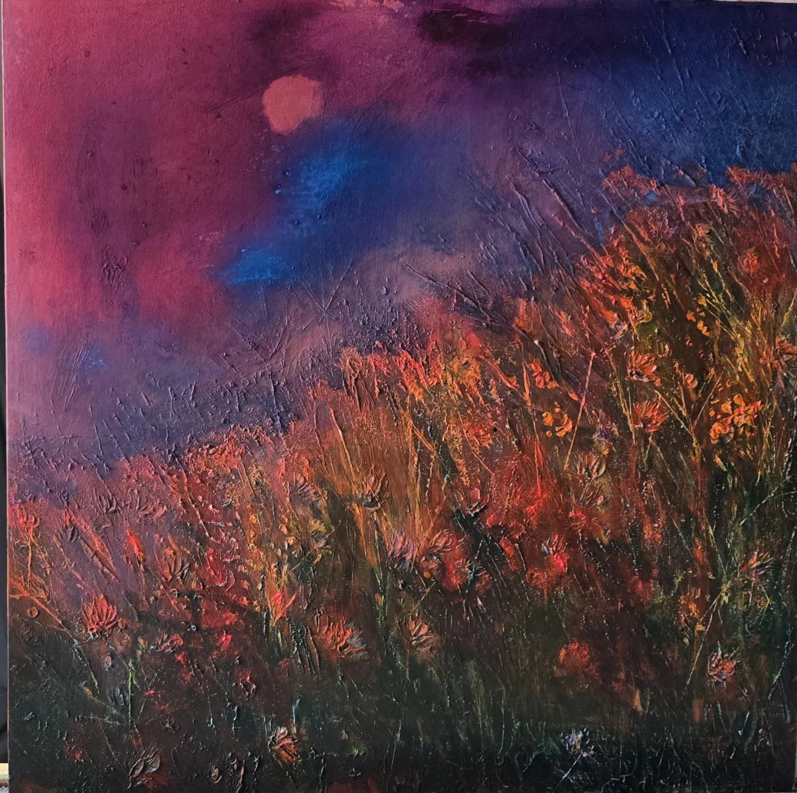 Acrylic Ink Floral Meadow Moody Landscape Moonlit Textured Striking thumbnail 13