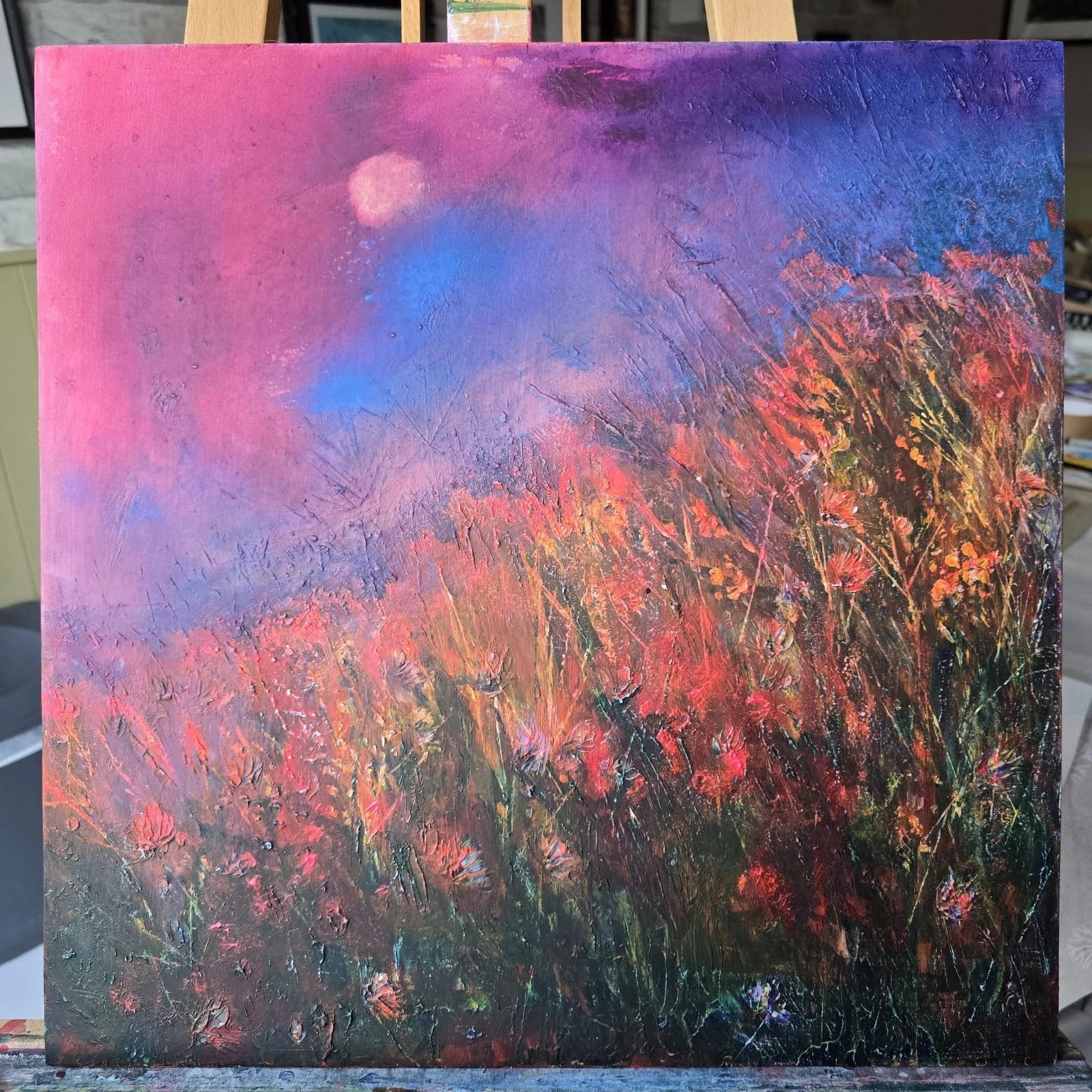 Acrylic Ink Floral Meadow Moody Landscape Moonlit Textured Striking thumbnail 14