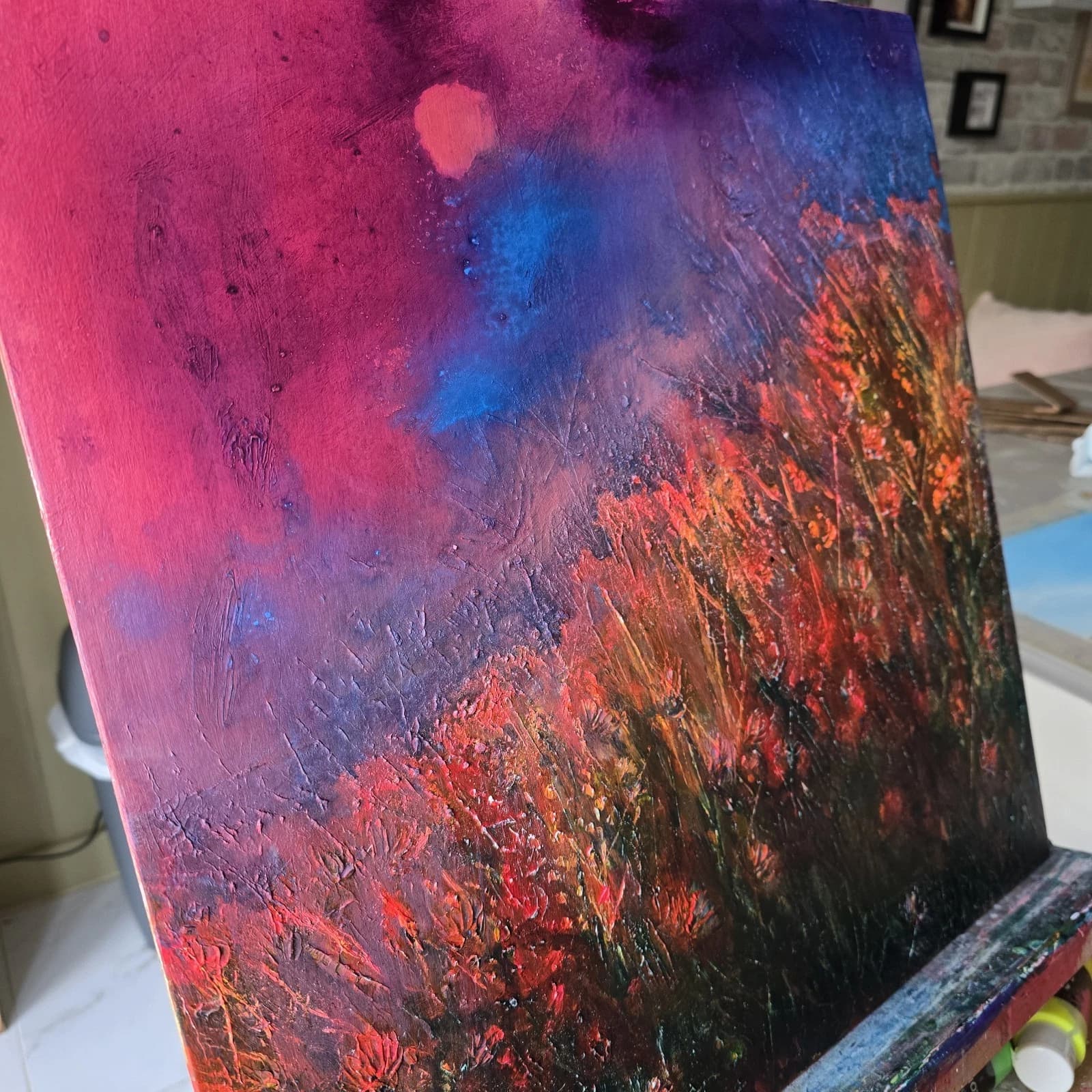 Acrylic Ink Floral Meadow Moody Landscape Moonlit Textured Striking thumbnail 15