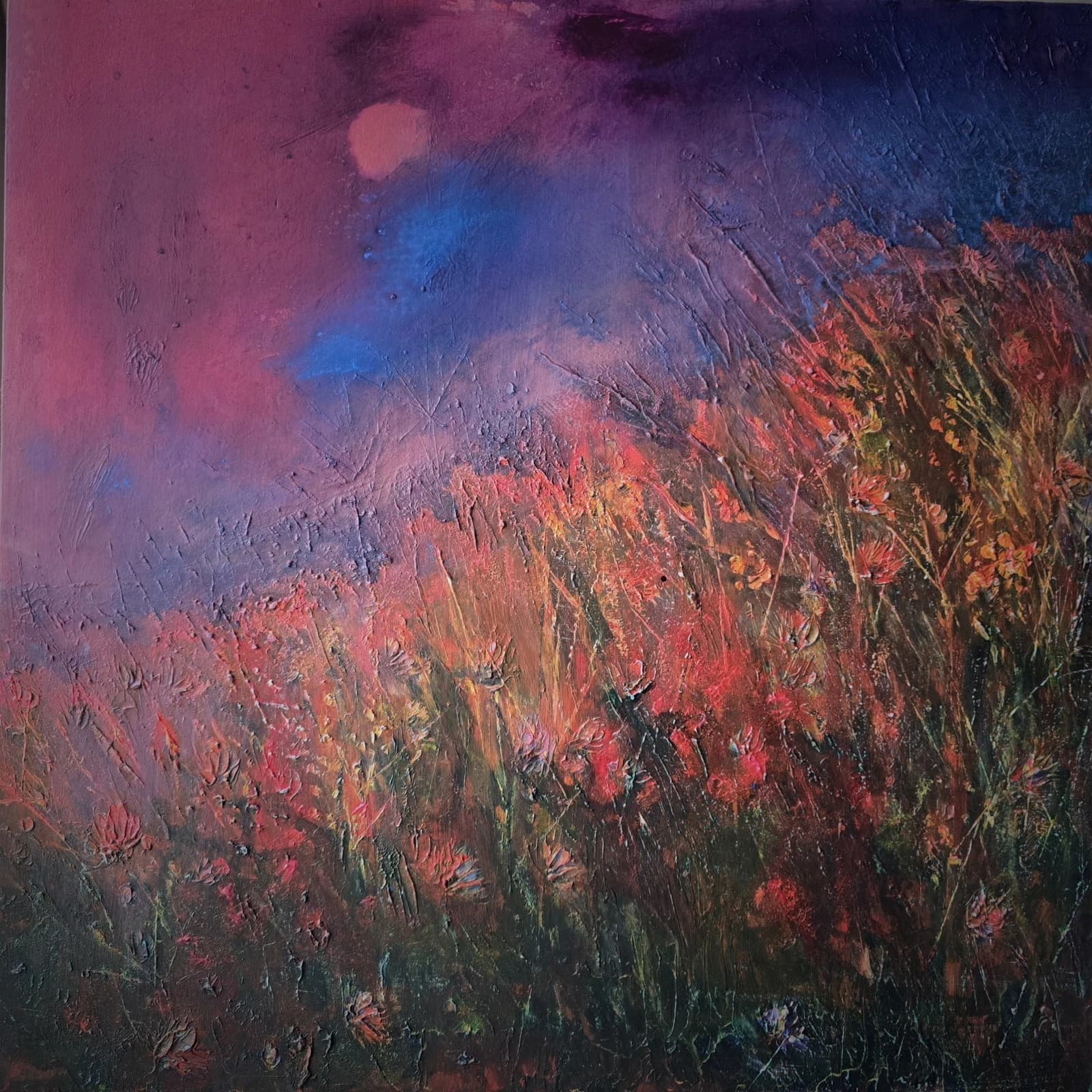 Acrylic Ink Floral Meadow Moody Landscape Moonlit Textured Striking thumbnail 16