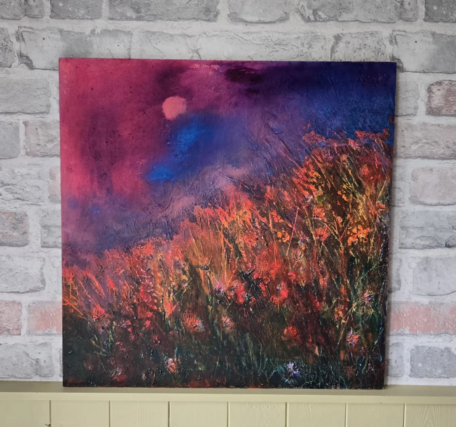 Acrylic Ink Floral Meadow Moody Landscape Moonlit Textured Striking thumbnail 3