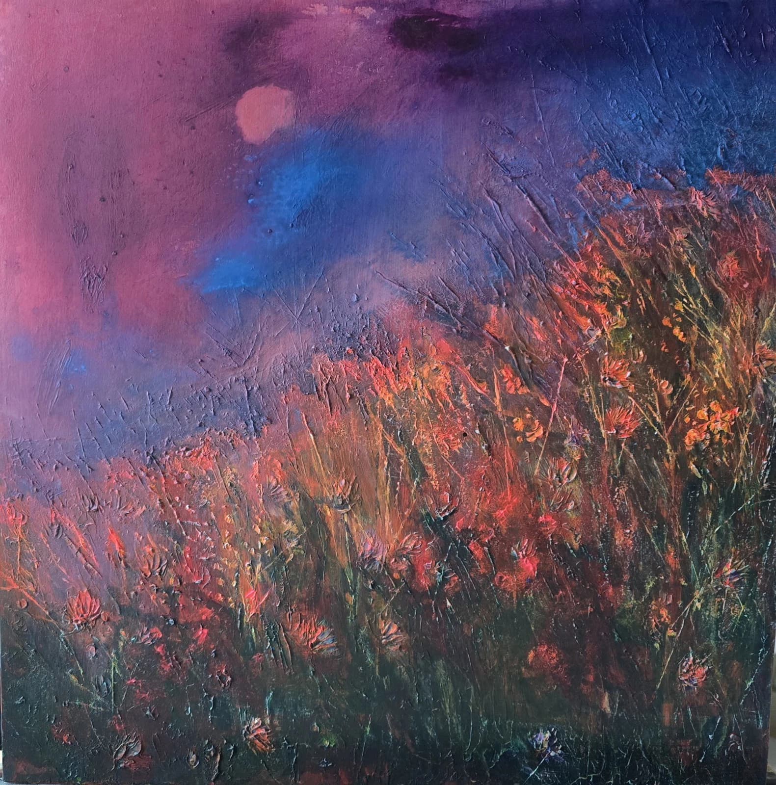 Acrylic Ink Floral Meadow Moody Landscape Moonlit Textured Striking thumbnail 4