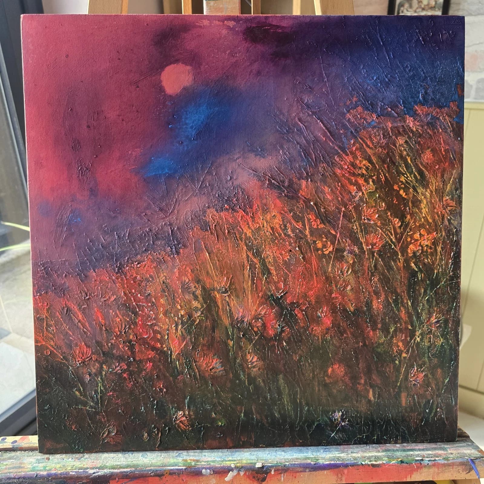 Acrylic Ink Floral Meadow Moody Landscape Moonlit Textured Striking thumbnail 5