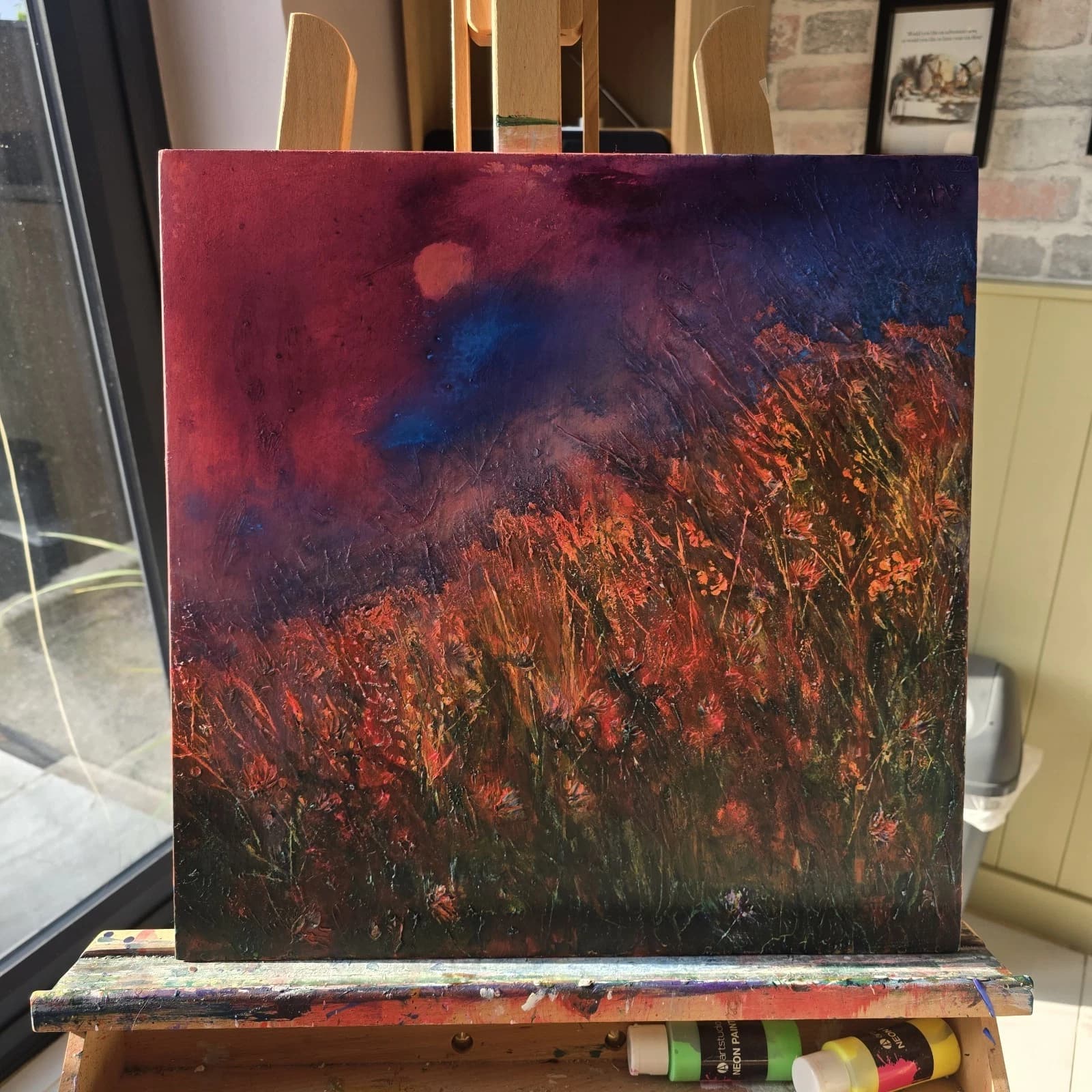 Acrylic Ink Floral Meadow Moody Landscape Moonlit Textured Striking thumbnail 6