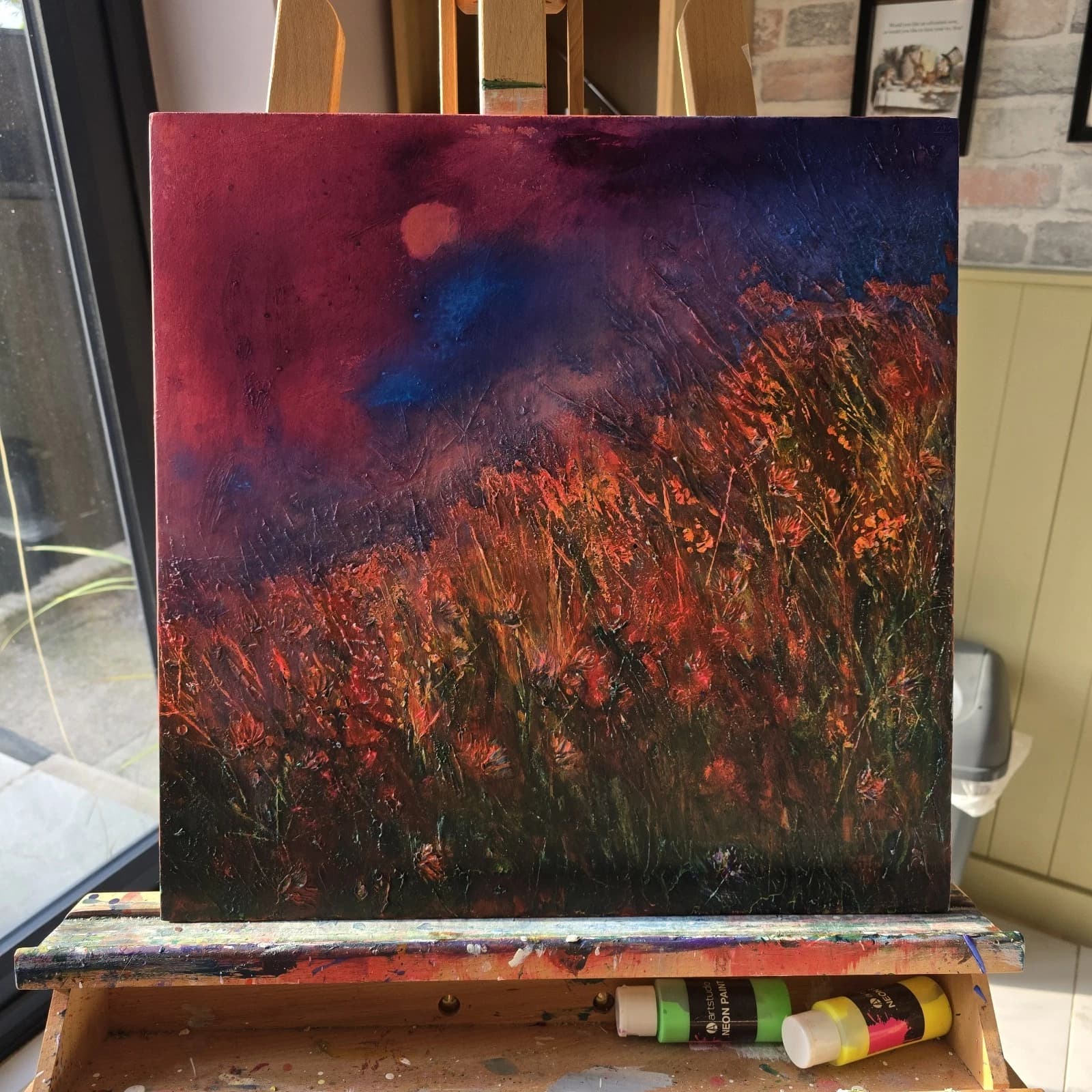 Acrylic Ink Floral Meadow Moody Landscape Moonlit Textured Striking thumbnail 8