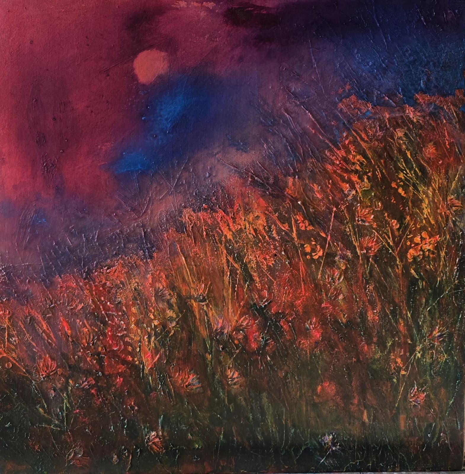 Acrylic Ink Floral Meadow Moody Landscape Moonlit Textured Striking thumbnail 9