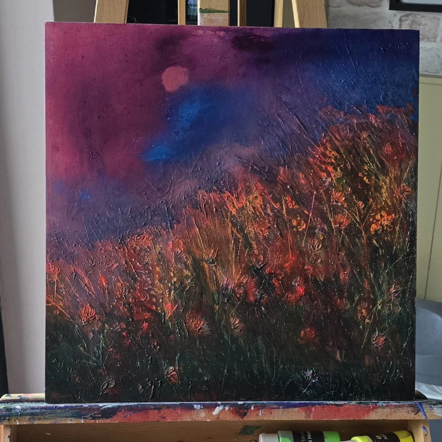 Acrylic Ink Floral Meadow Moody Landscape Moonlit Textured Striking thumbnail 10