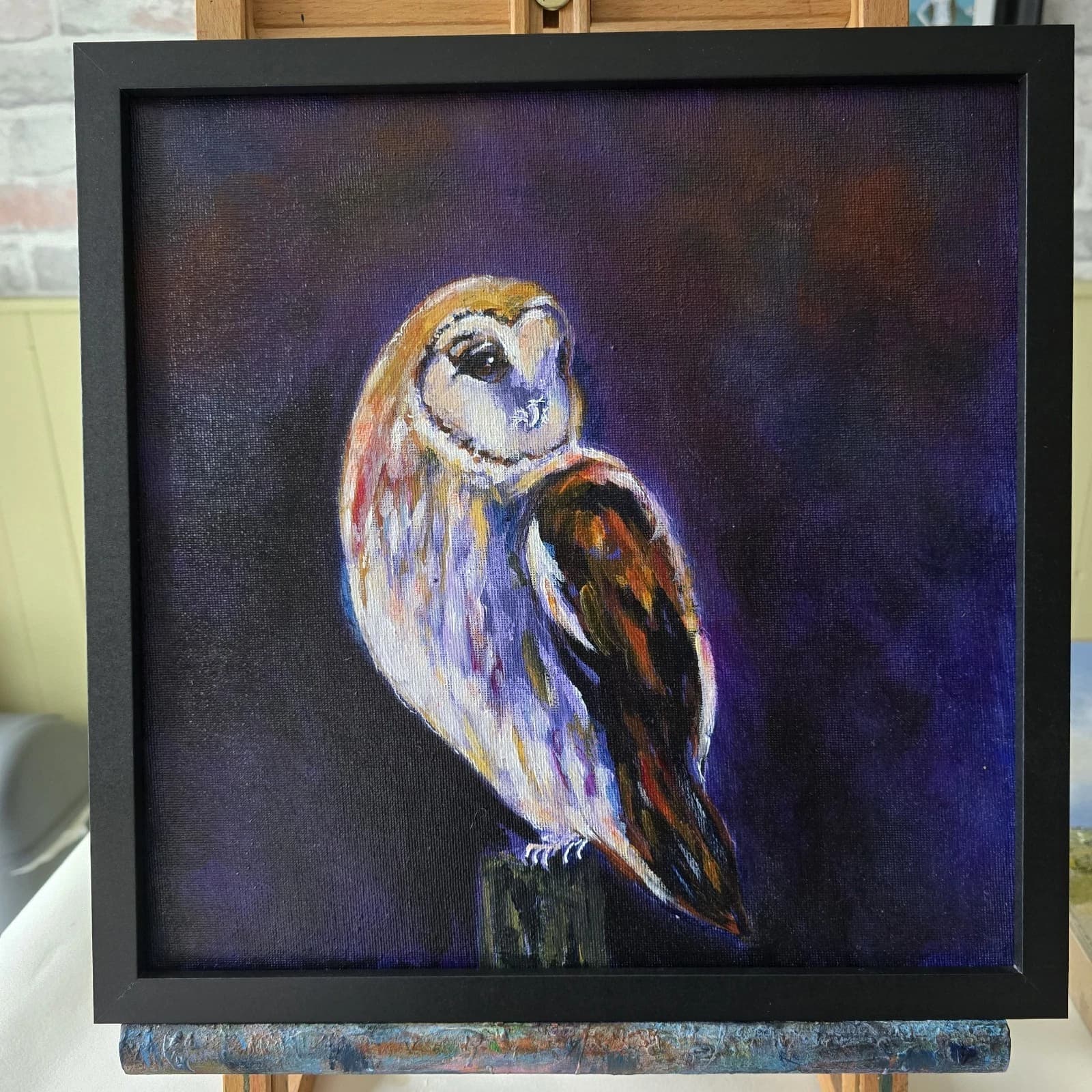Acrylic Painting Barn Owl Native Bird Wildlife Art Stunning Framed thumbnail 2