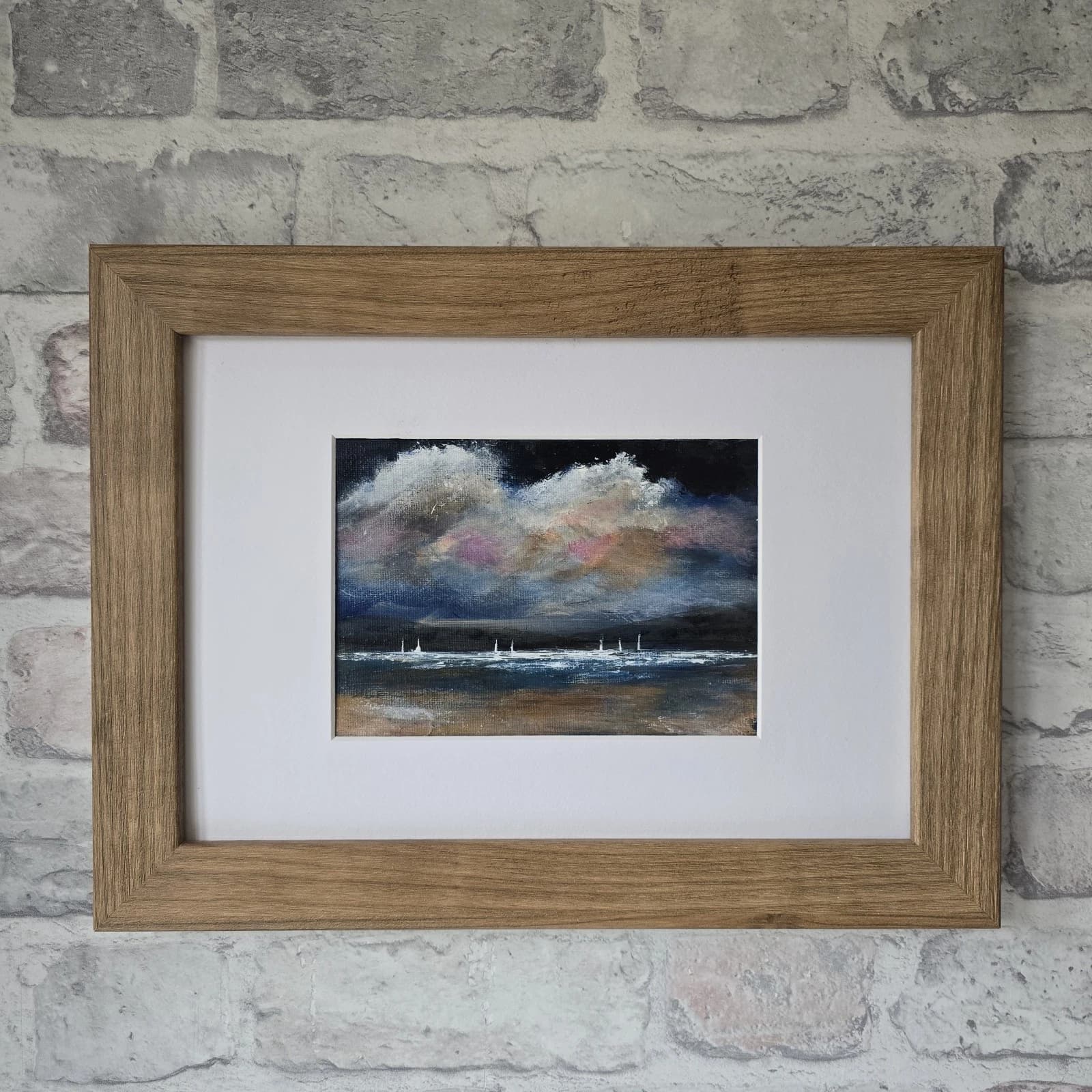 Acrylic Painting Canvas Coastal Landscape Boats Sailing Dusk thumbnail 2