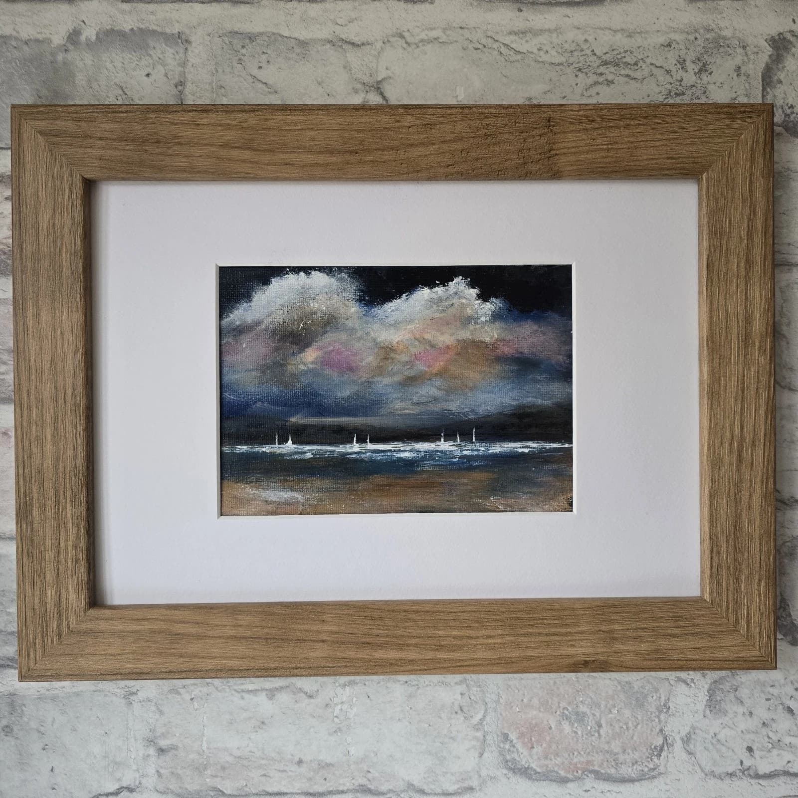 Acrylic Painting Canvas Coastal Landscape Boats Sailing Dusk thumbnail 6
