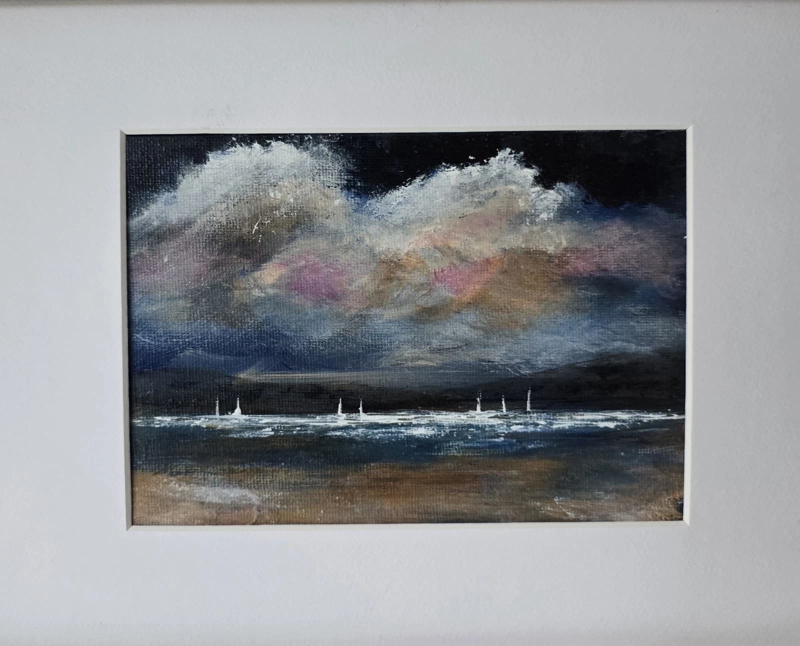Acrylic Painting Canvas Coastal Landscape Boats Sailing Dusk thumbnail 7
