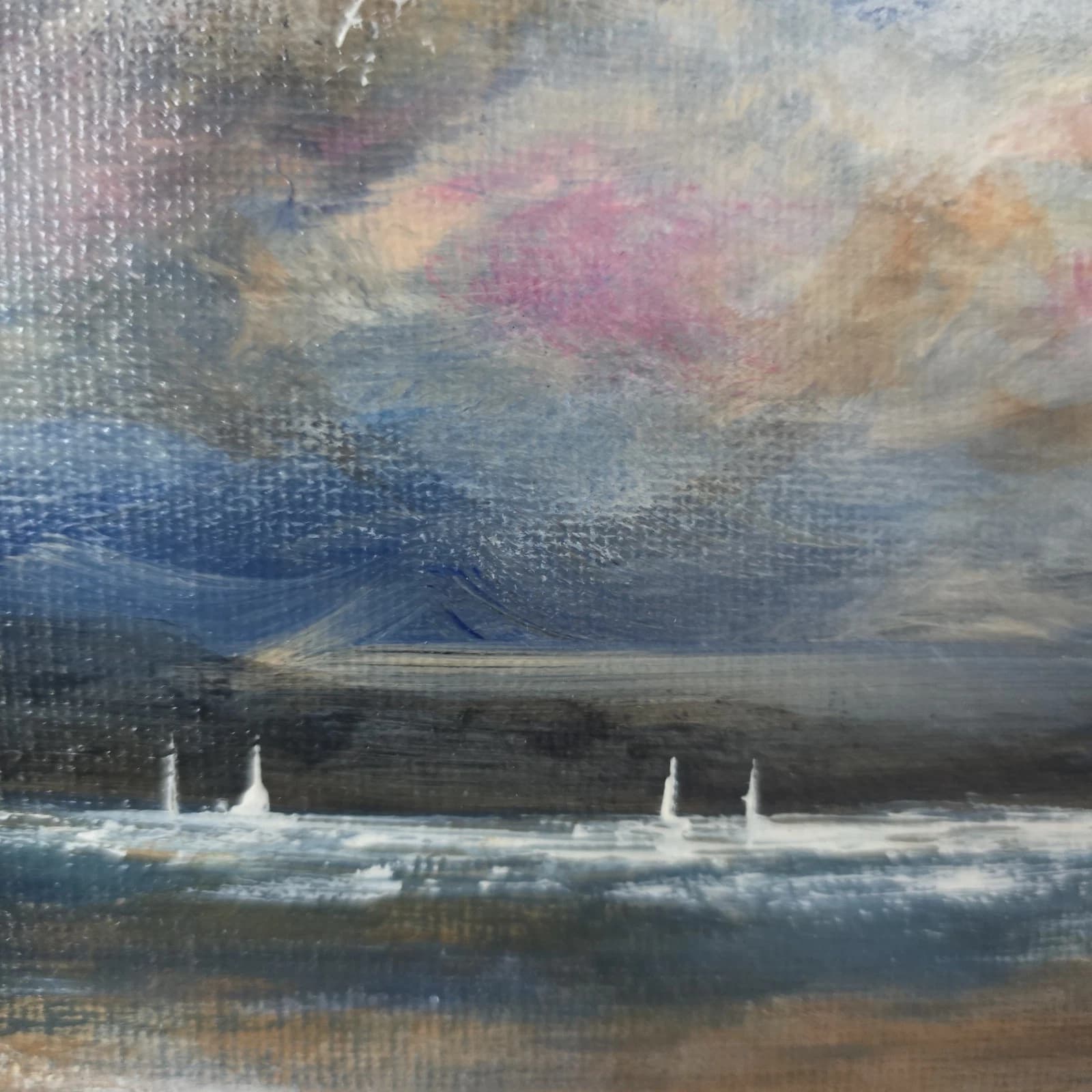 Acrylic Painting Canvas Coastal Landscape Boats Sailing Dusk thumbnail 9