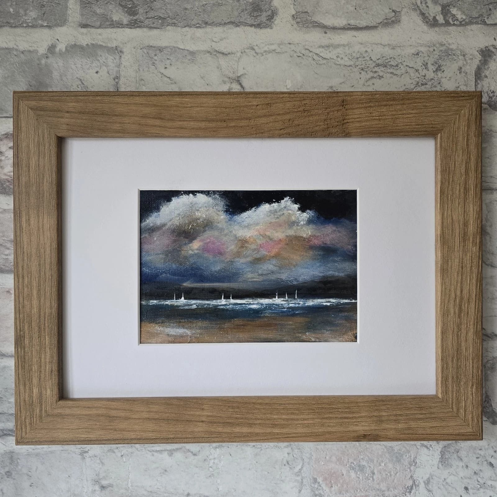 Acrylic Painting Canvas Coastal Landscape Boats Sailing Dusk