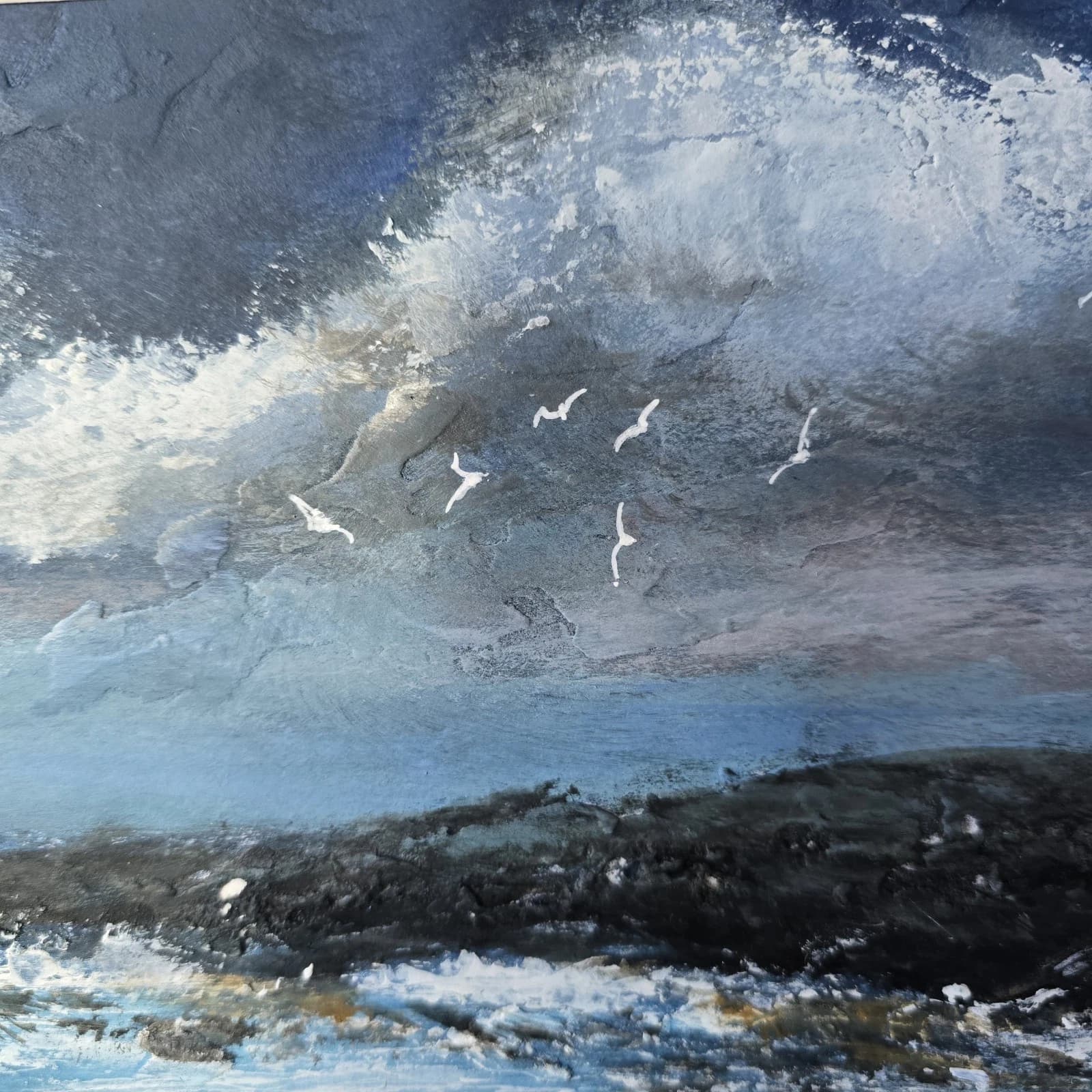 Acrylic Painting Coastal Landscape Lighthouse Seagulls Framed thumbnail 11