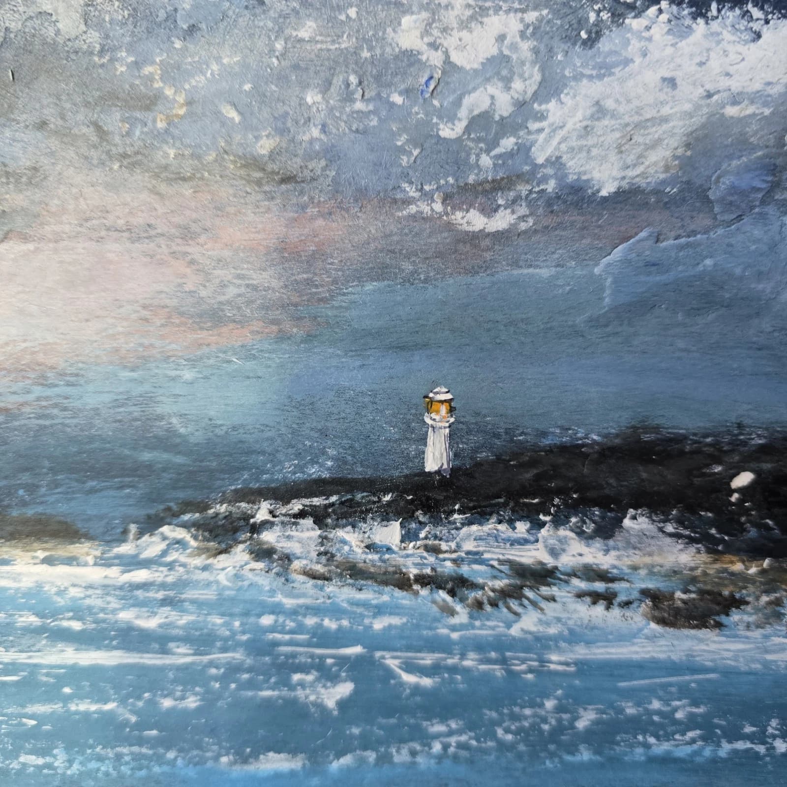 Acrylic Painting Coastal Landscape Lighthouse Seagulls Framed thumbnail 9