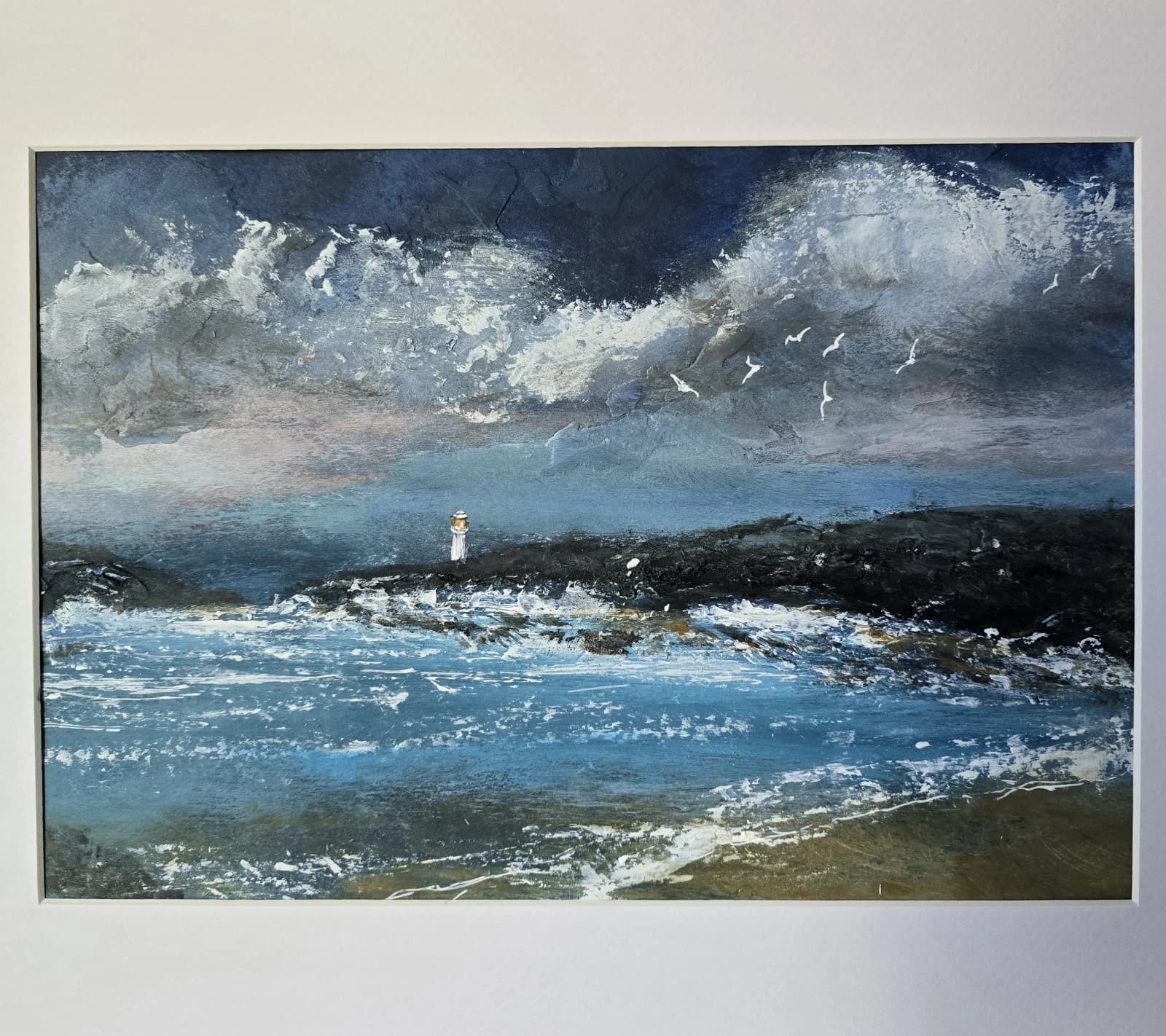 Acrylic Painting Coastal Landscape Lighthouse Seagulls Framed thumbnail 10