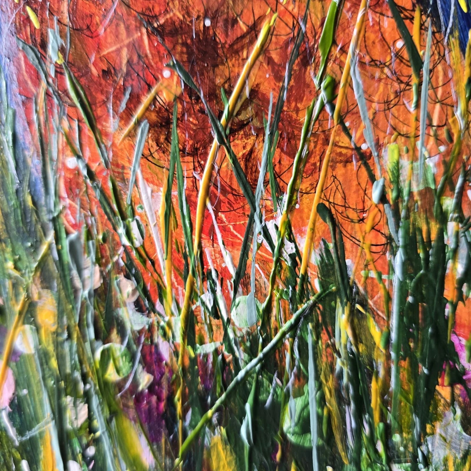 Acrylic Painting Hares Moon Meadow Wildlife Art thumbnail 16