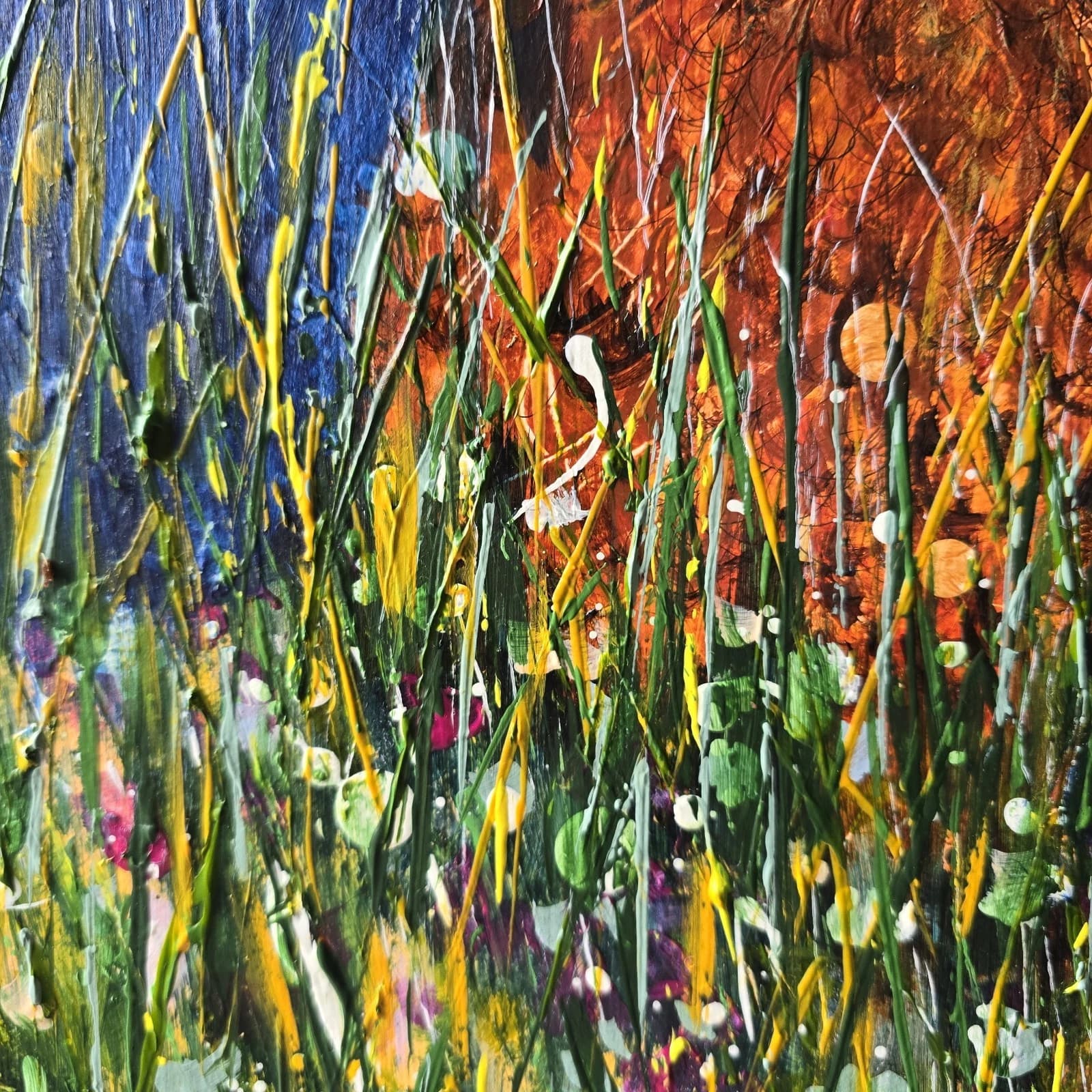 Acrylic Painting Hares Moon Meadow Wildlife Art thumbnail 18