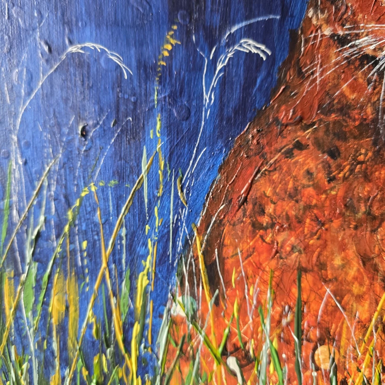 Acrylic Painting Hares Moon Meadow Wildlife Art thumbnail 19