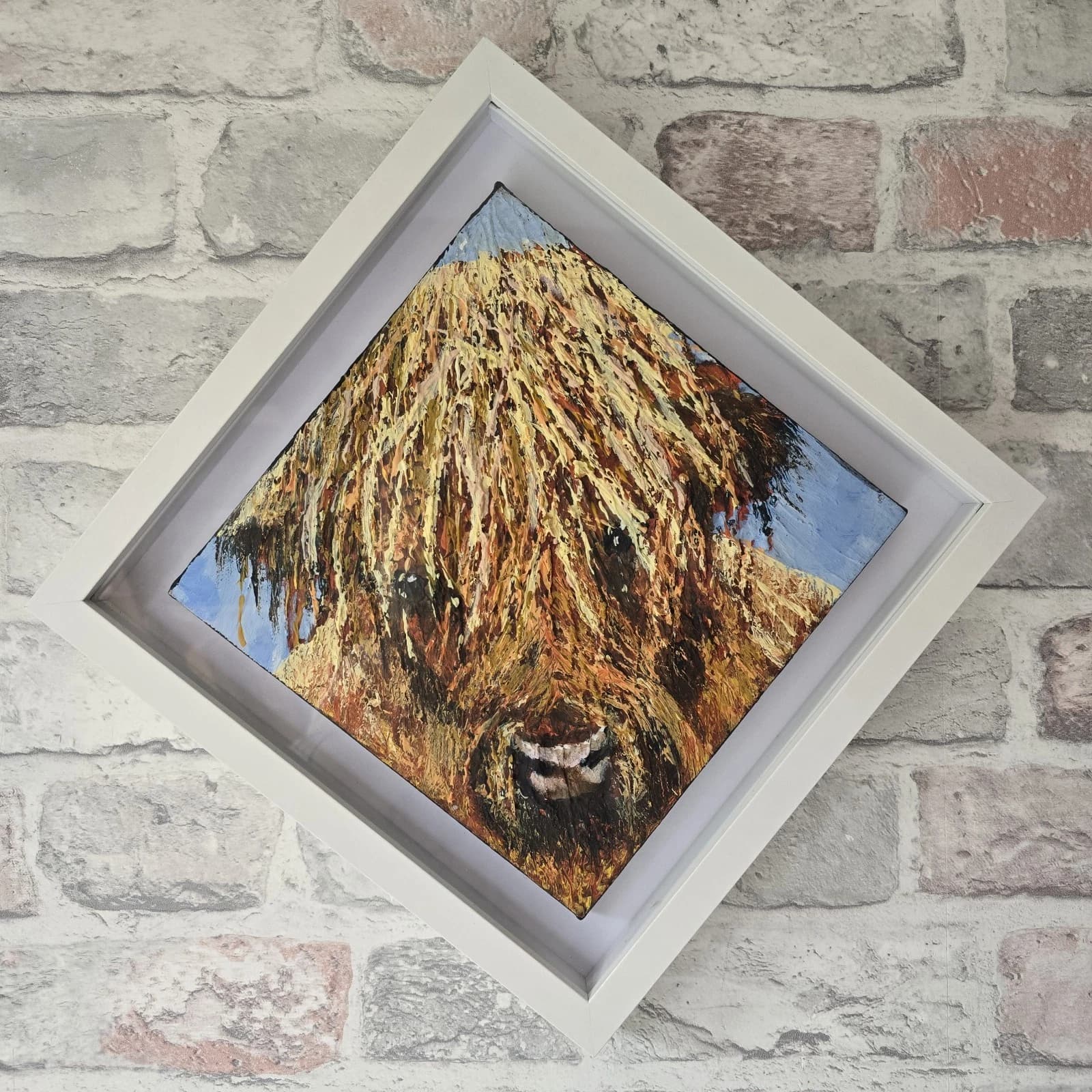 Acrylic Painting Highland Cow Calf Canvas Small Textured Quirky thumbnail 2