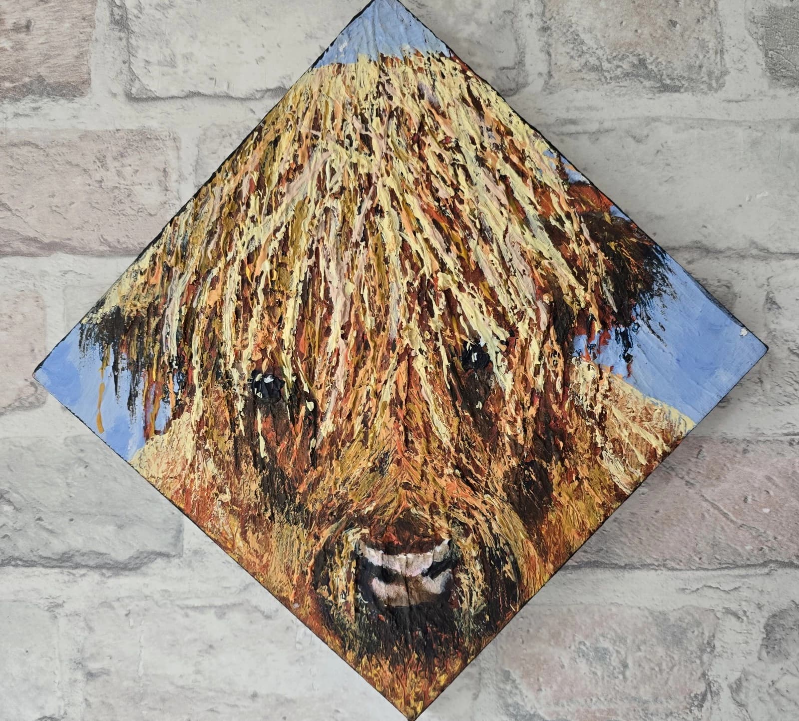 Acrylic Painting Highland Cow Calf Canvas Small Textured Quirky thumbnail 11