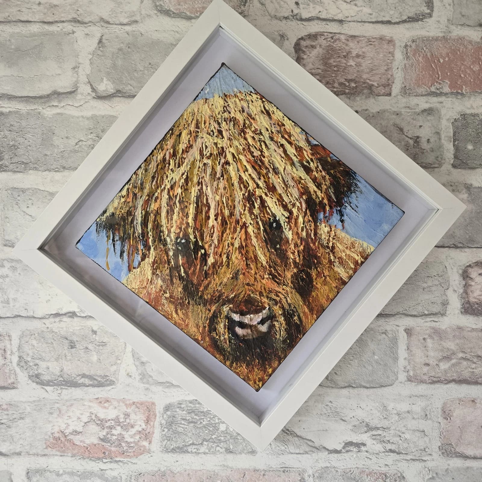 Acrylic Painting Highland Cow Calf Canvas Small Textured Quirky thumbnail 14