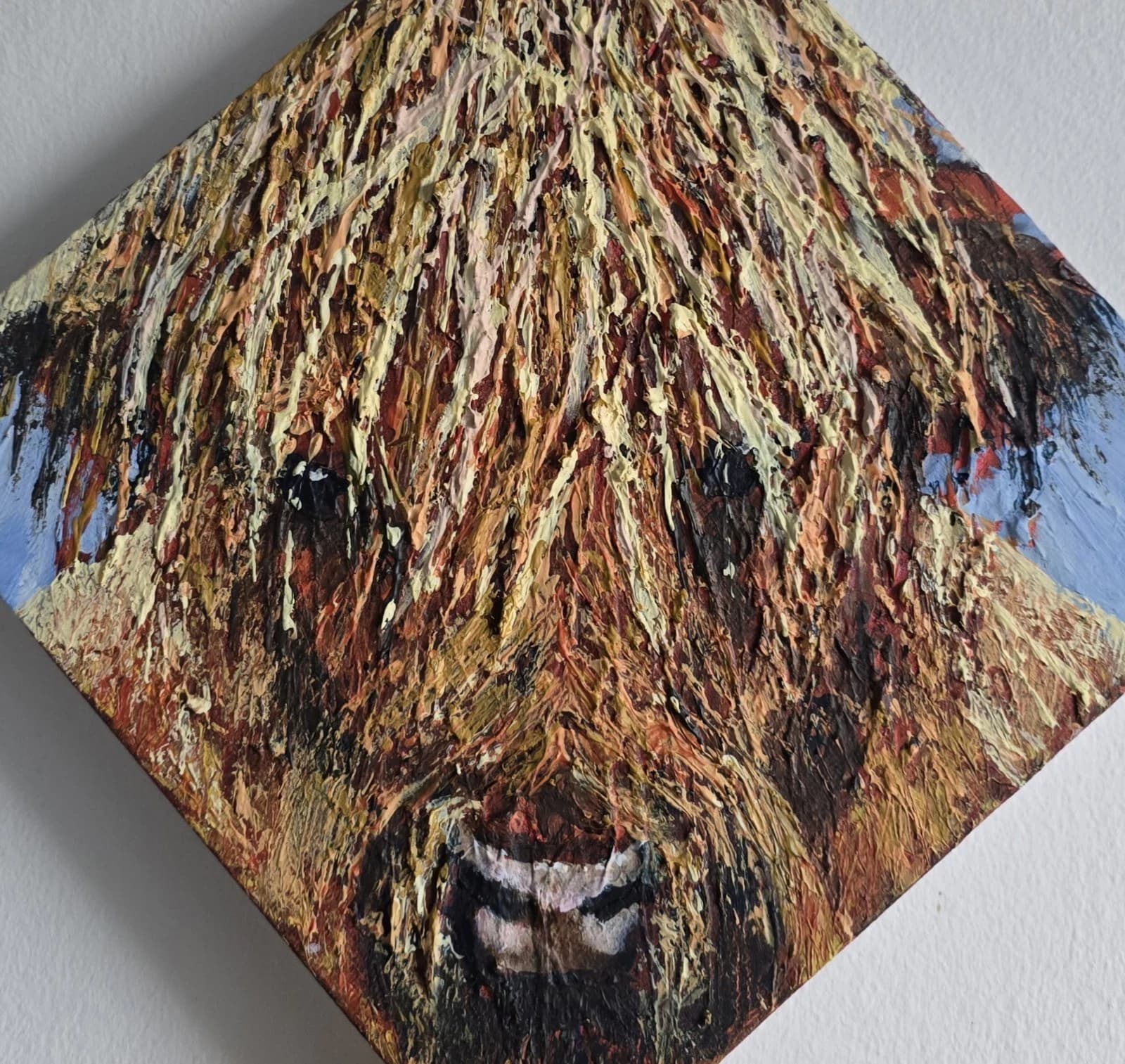 Acrylic Painting Highland Cow Calf Canvas Small Textured Quirky thumbnail 3