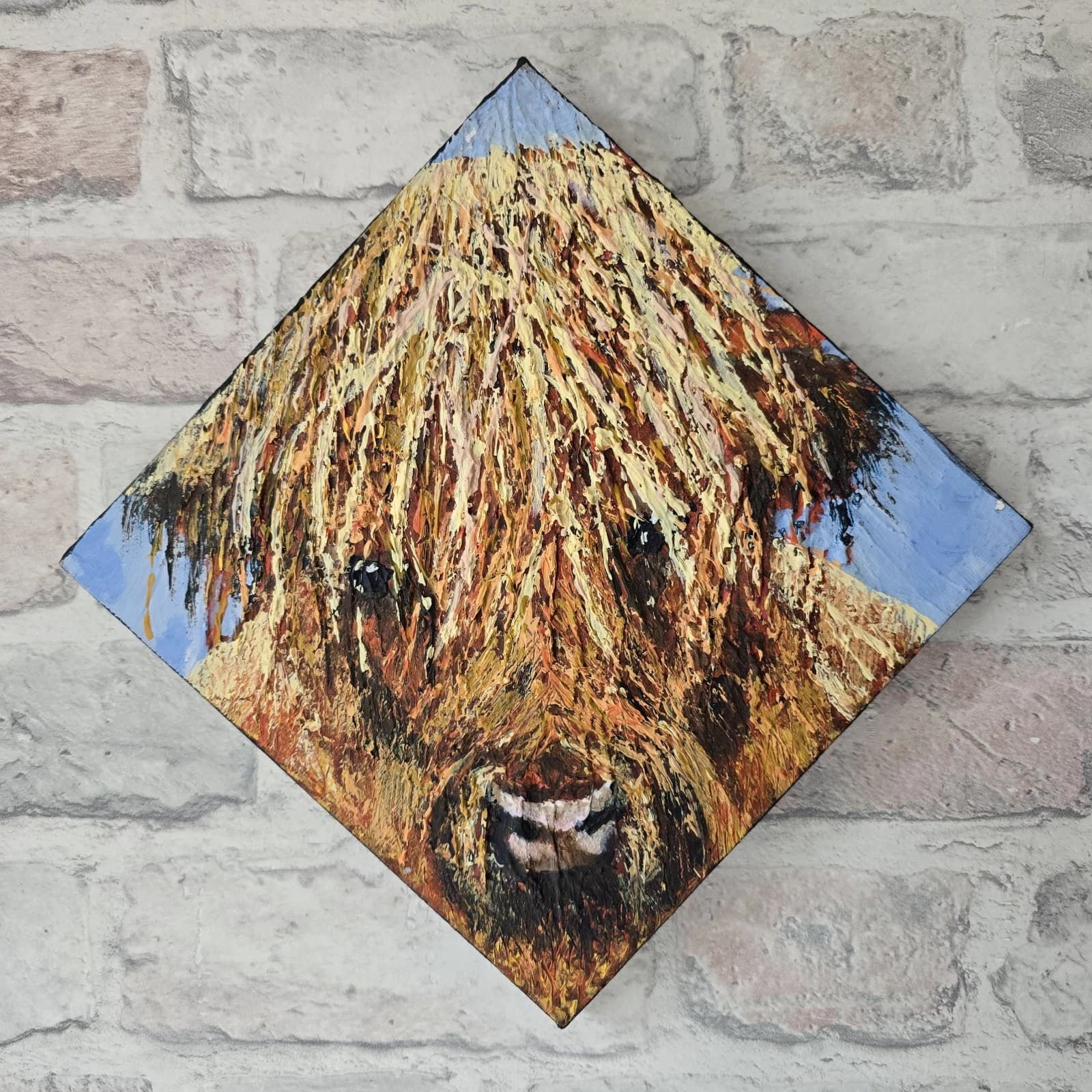 Acrylic Painting Highland Cow Calf Canvas Small Textured Quirky thumbnail 4