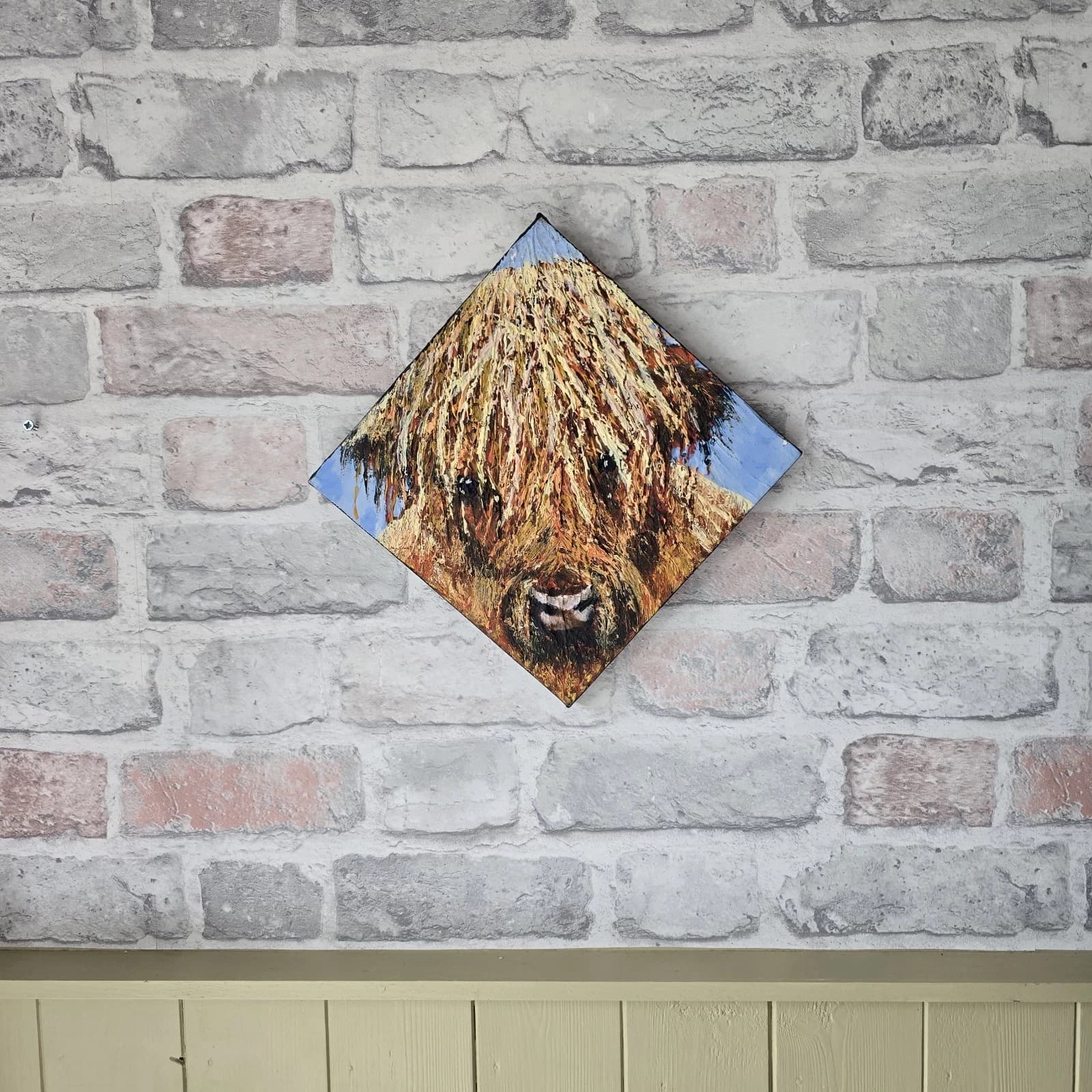 Acrylic Painting Highland Cow Calf Canvas Small Textured Quirky thumbnail 5
