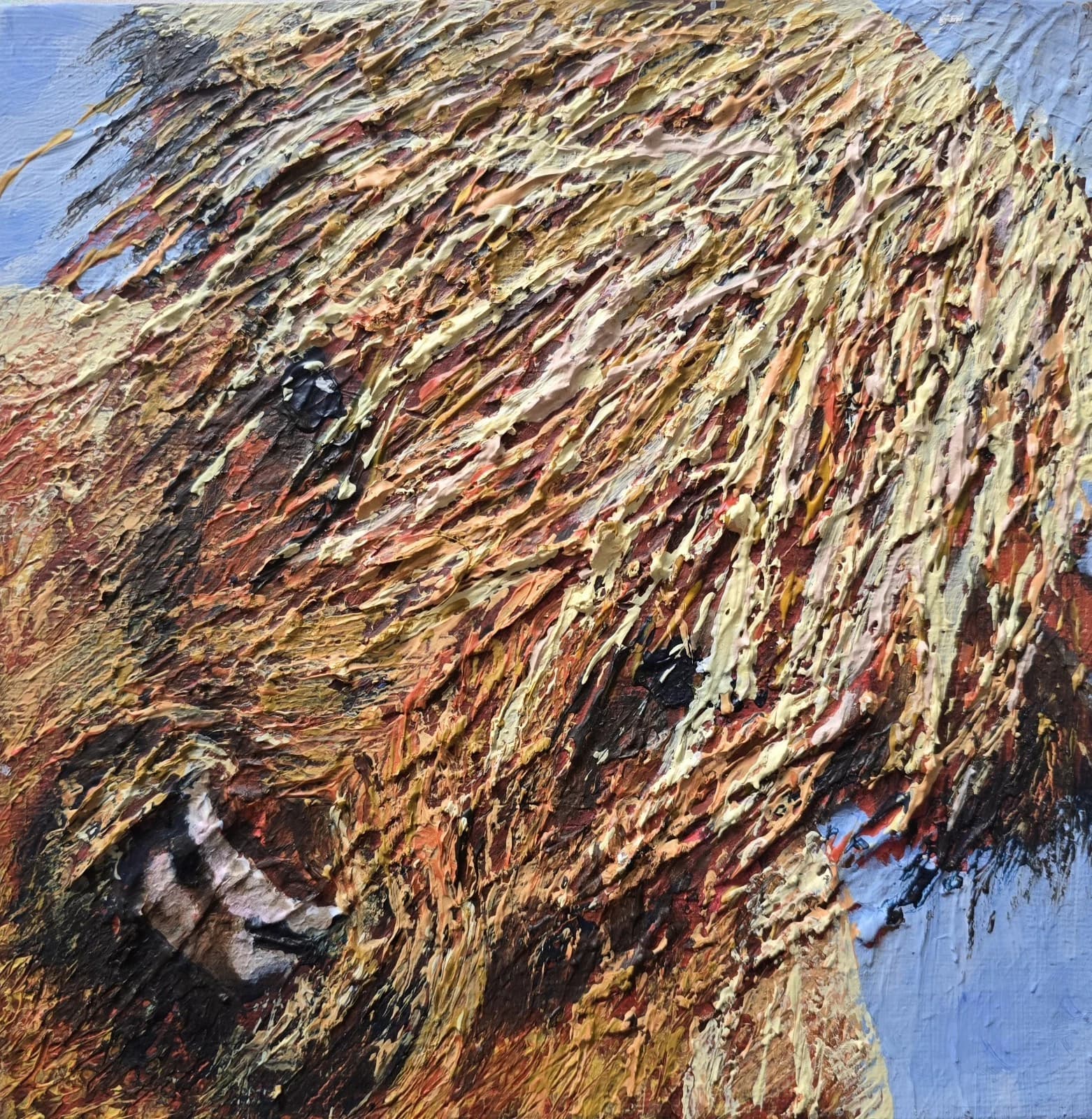 Acrylic Painting Highland Cow Calf Canvas Small Textured Quirky thumbnail 7