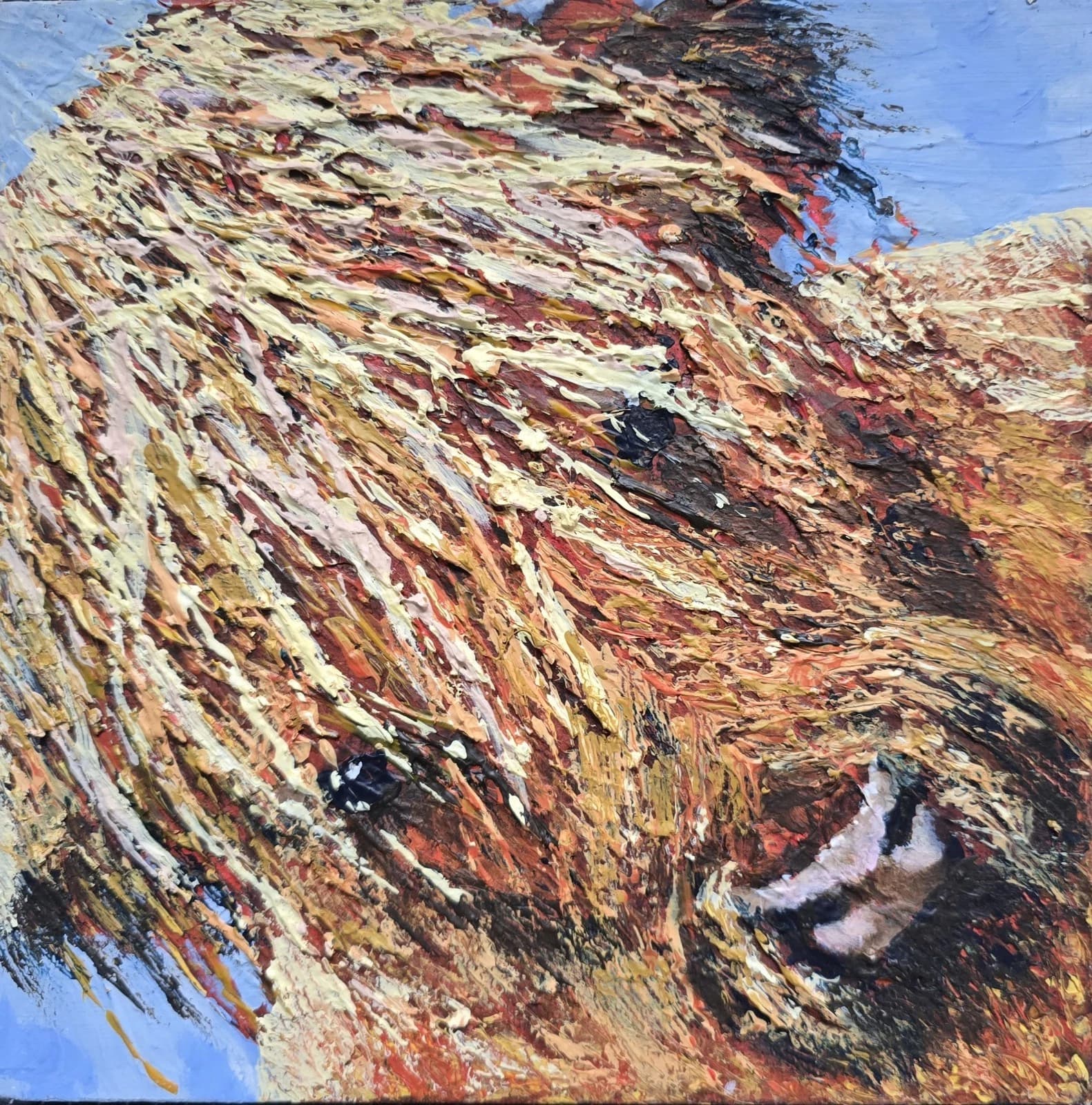 Acrylic Painting Highland Cow Calf Canvas Small Textured Quirky thumbnail 9