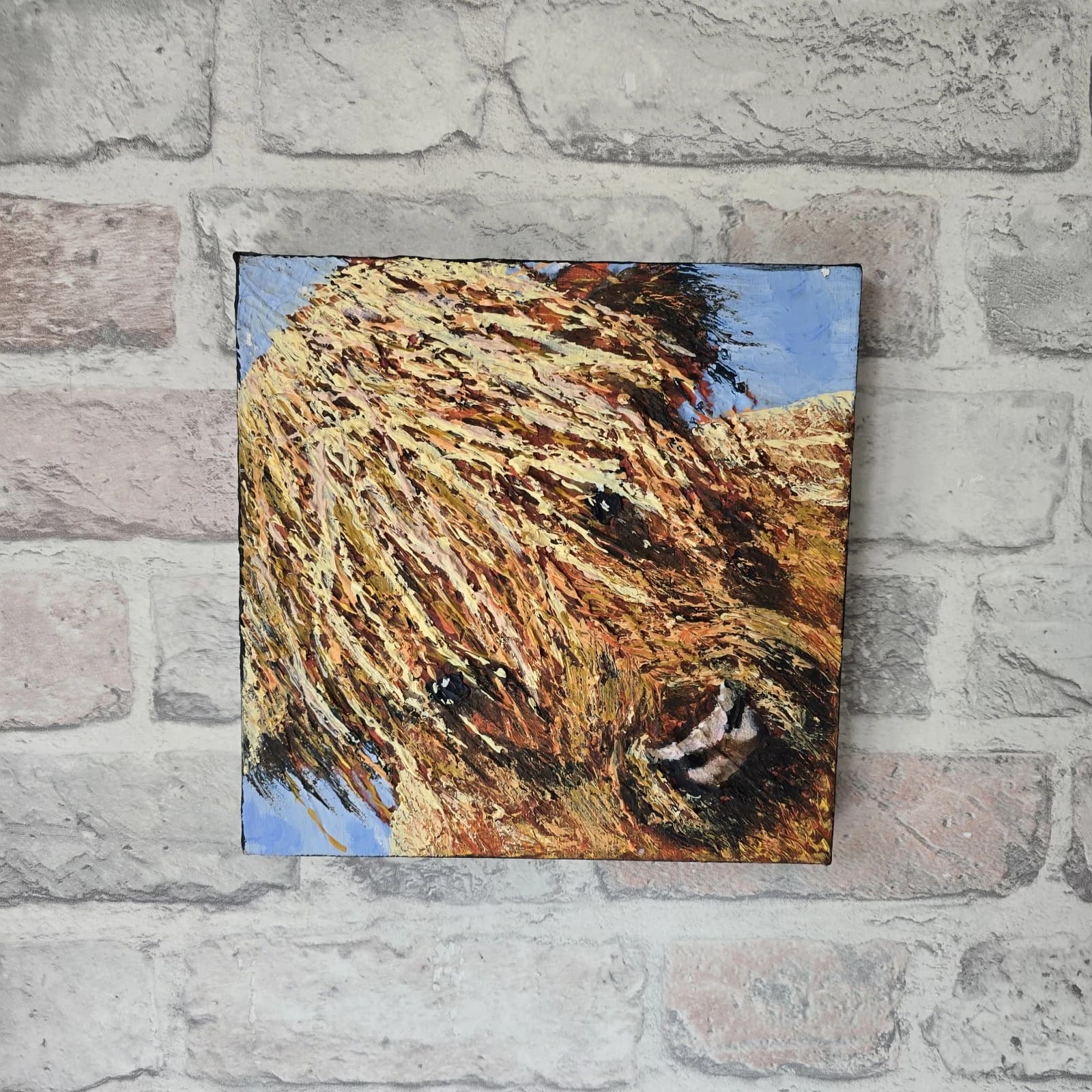 Acrylic Painting Highland Cow Calf Canvas Small Textured Quirky thumbnail 10