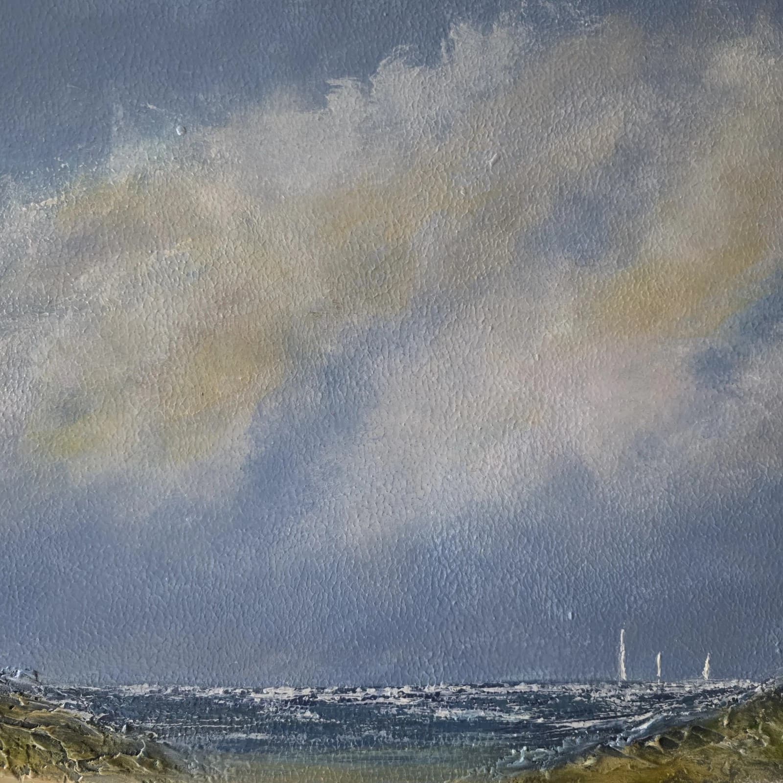 Acrylic Painting Large Sunny Coastal Landscape Boats Sailing Framed thumbnail 8