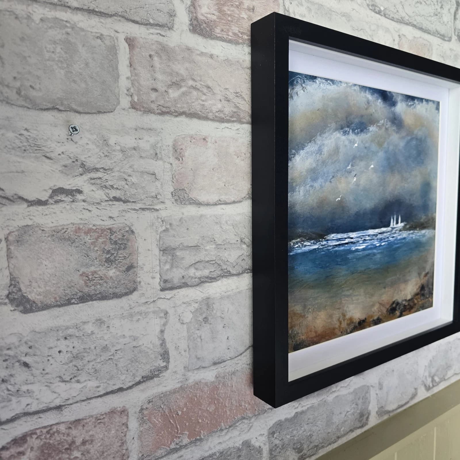 Acrylic Painting Stormy Coastal Landscape Boats Sailing Dusk Framed thumbnail 7