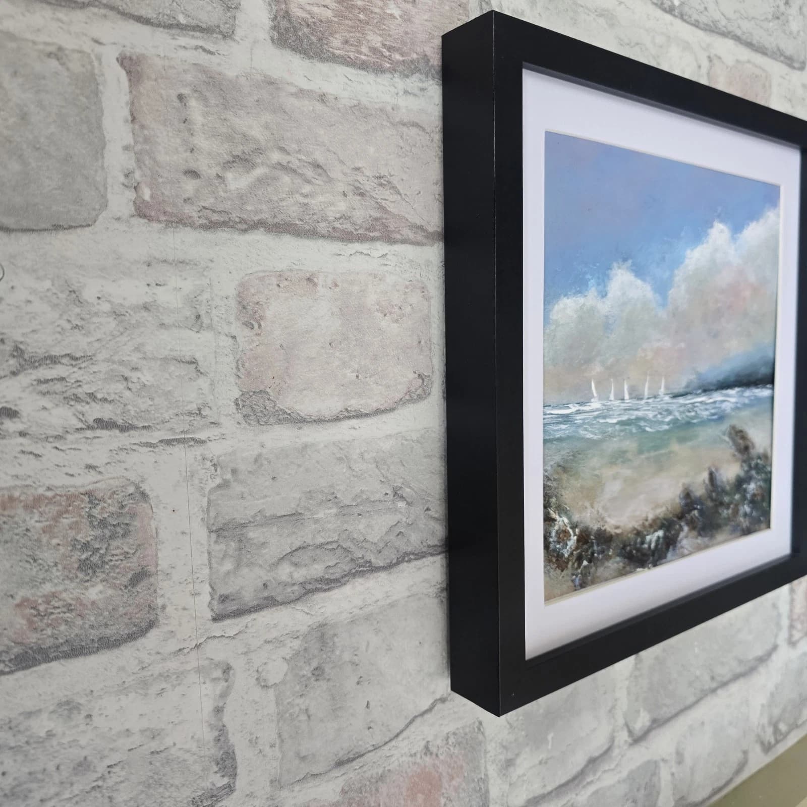 Acrylic Painting Summer Coastal Landscape Boats Sailing Framed thumbnail 5