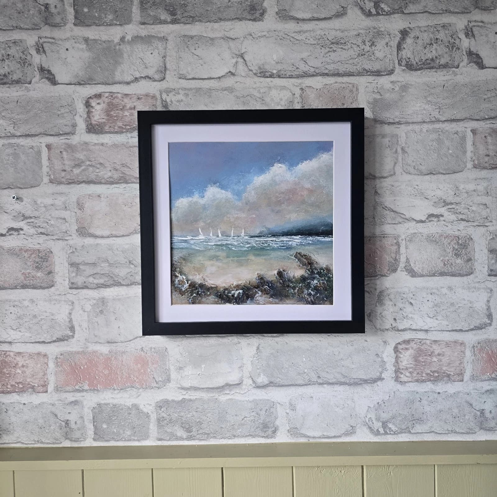 Acrylic Painting Summer Coastal Landscape Boats Sailing Framed thumbnail 6