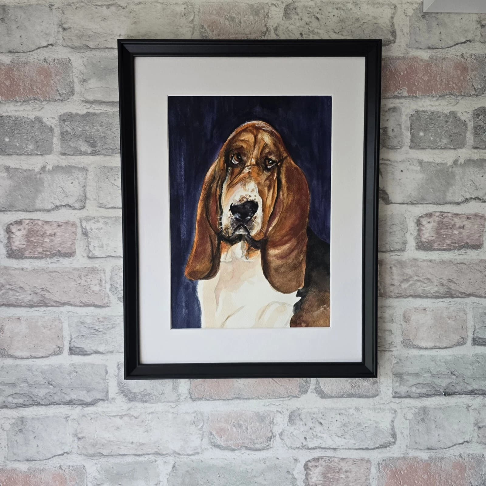 Bassett Hound Dog Portrait Head Watercolour Contemporary Gift Framed thumbnail 3