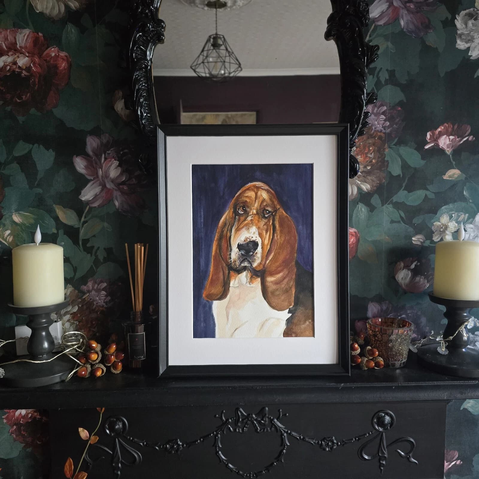Bassett Hound Dog Portrait Head Watercolour Contemporary Gift Framed thumbnail 5