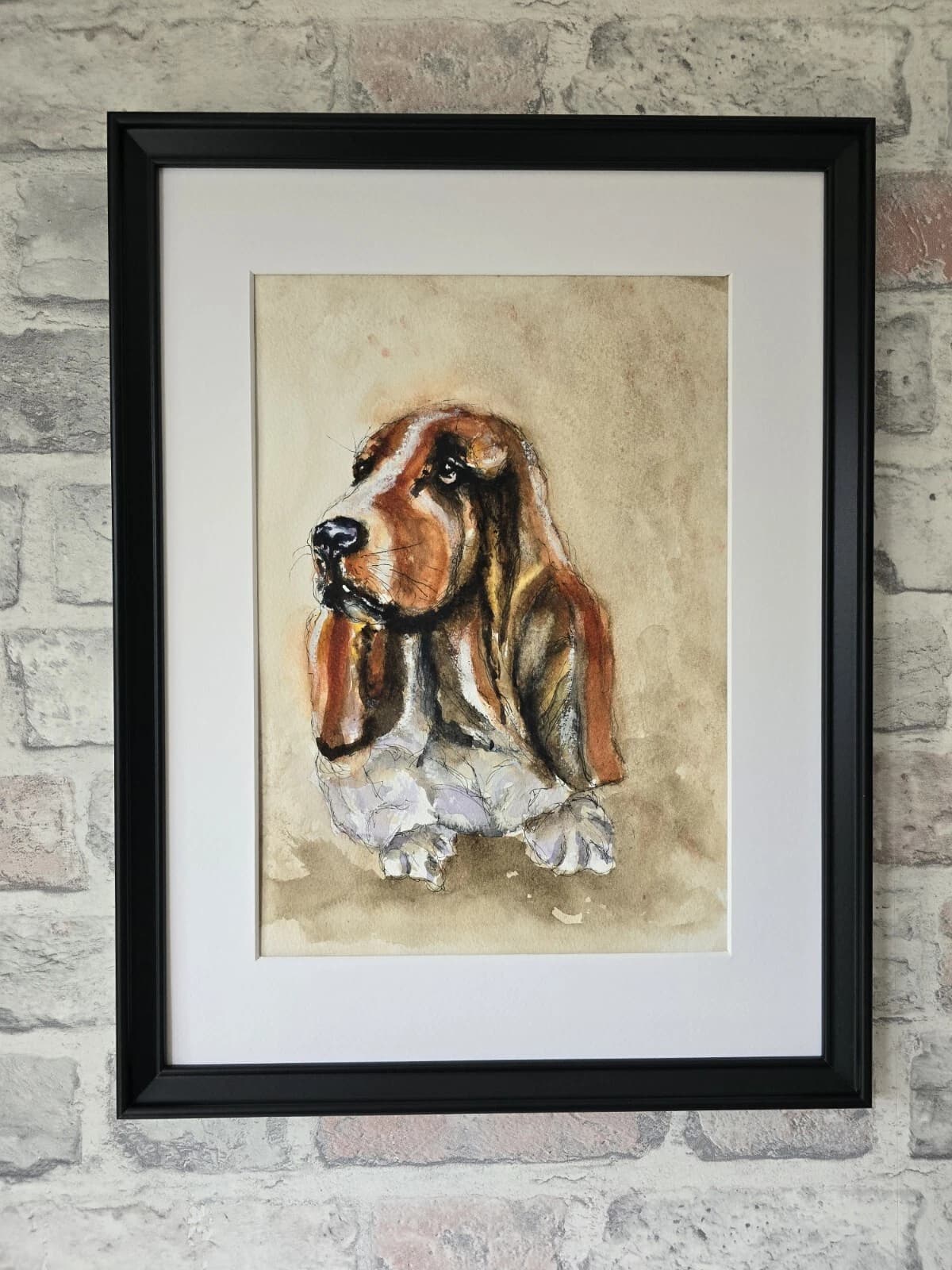 Bassett Hound Puppy Watercolour Contemporary Framed thumbnail 2