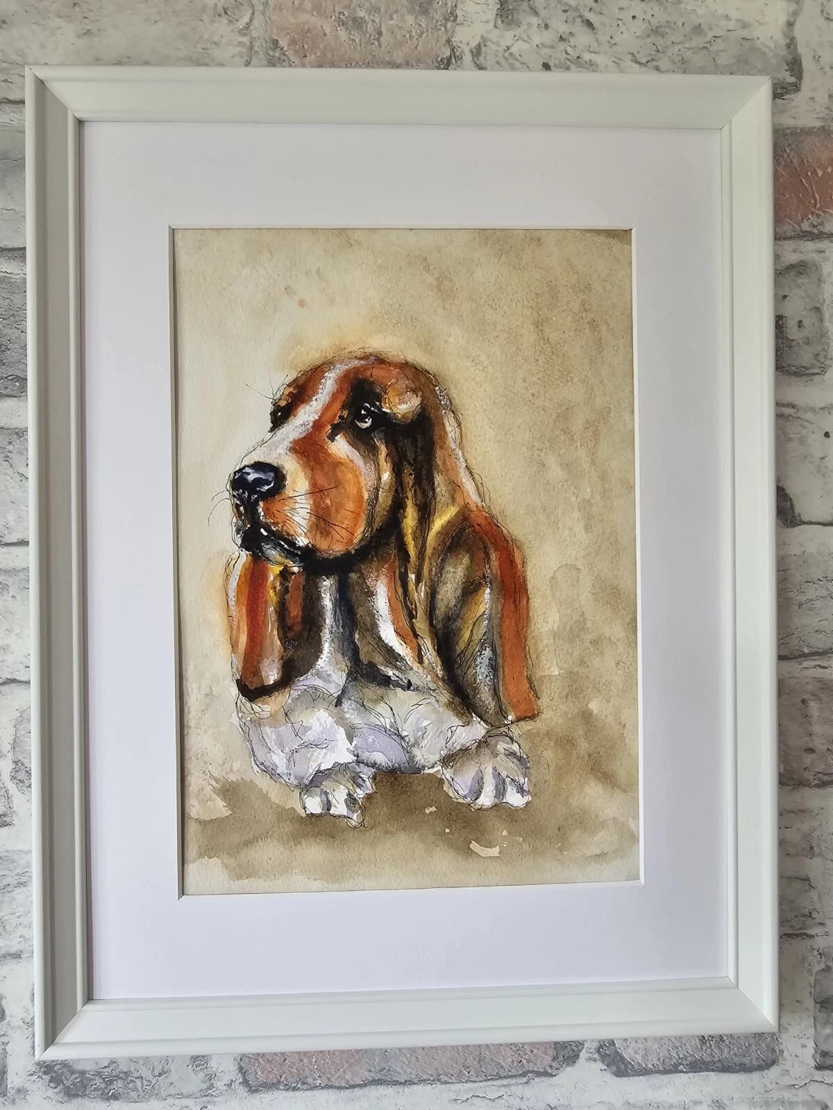Bassett Hound Puppy Watercolour Contemporary Framed thumbnail 3