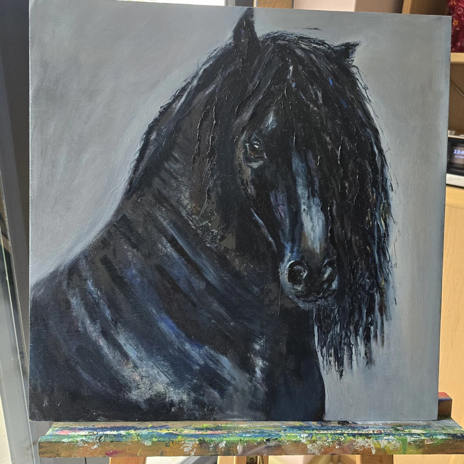 Black Horse Friesian Oil Painting thumbnail 11