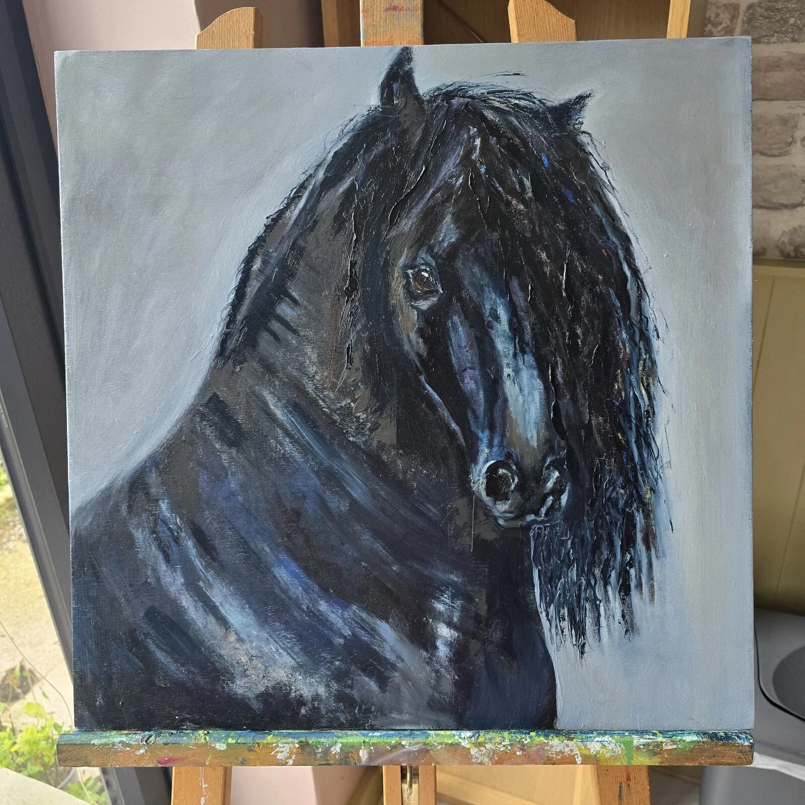 Black Horse Friesian Oil Painting thumbnail 12