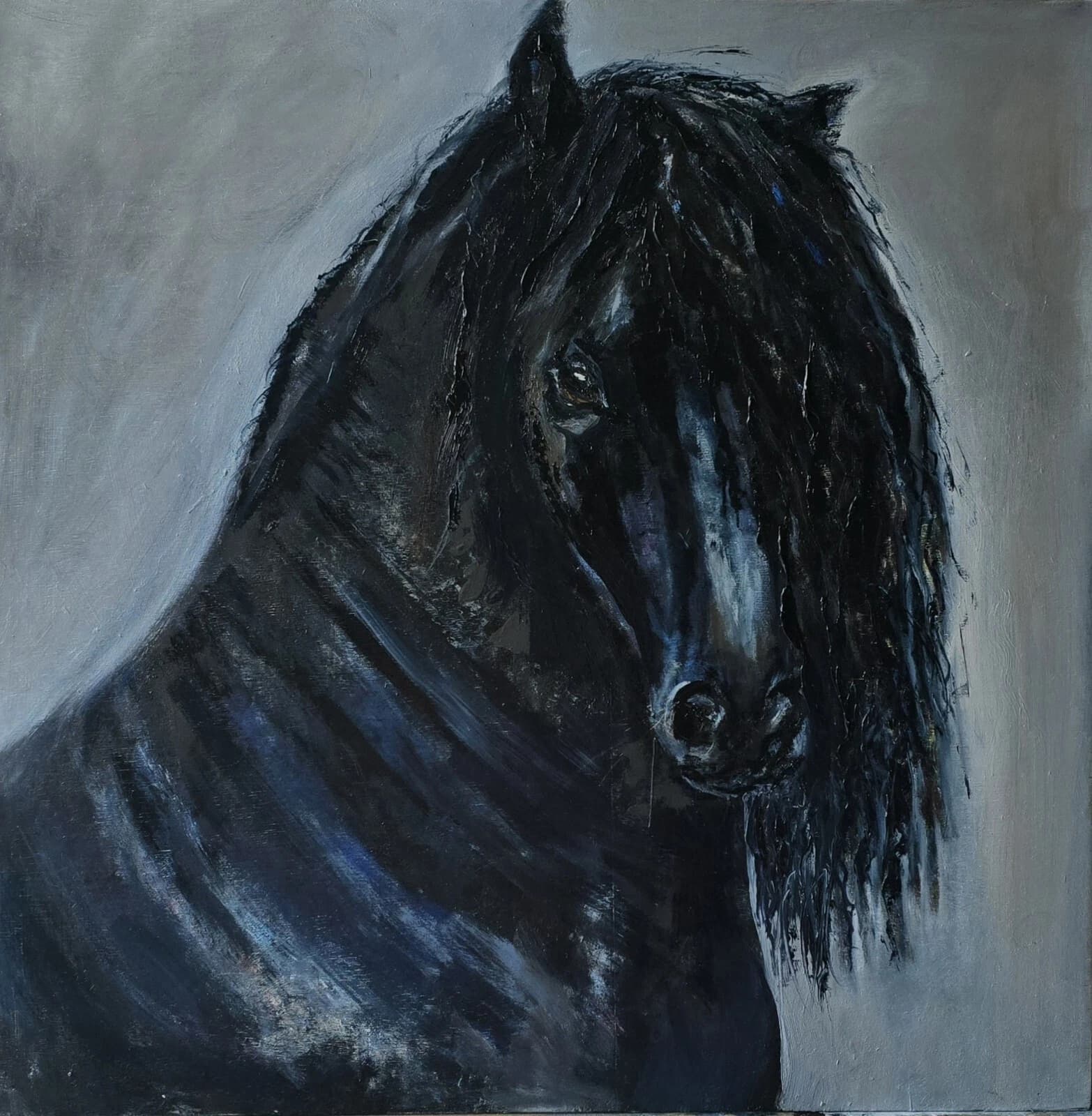 Black Horse Friesian Oil Painting thumbnail 13