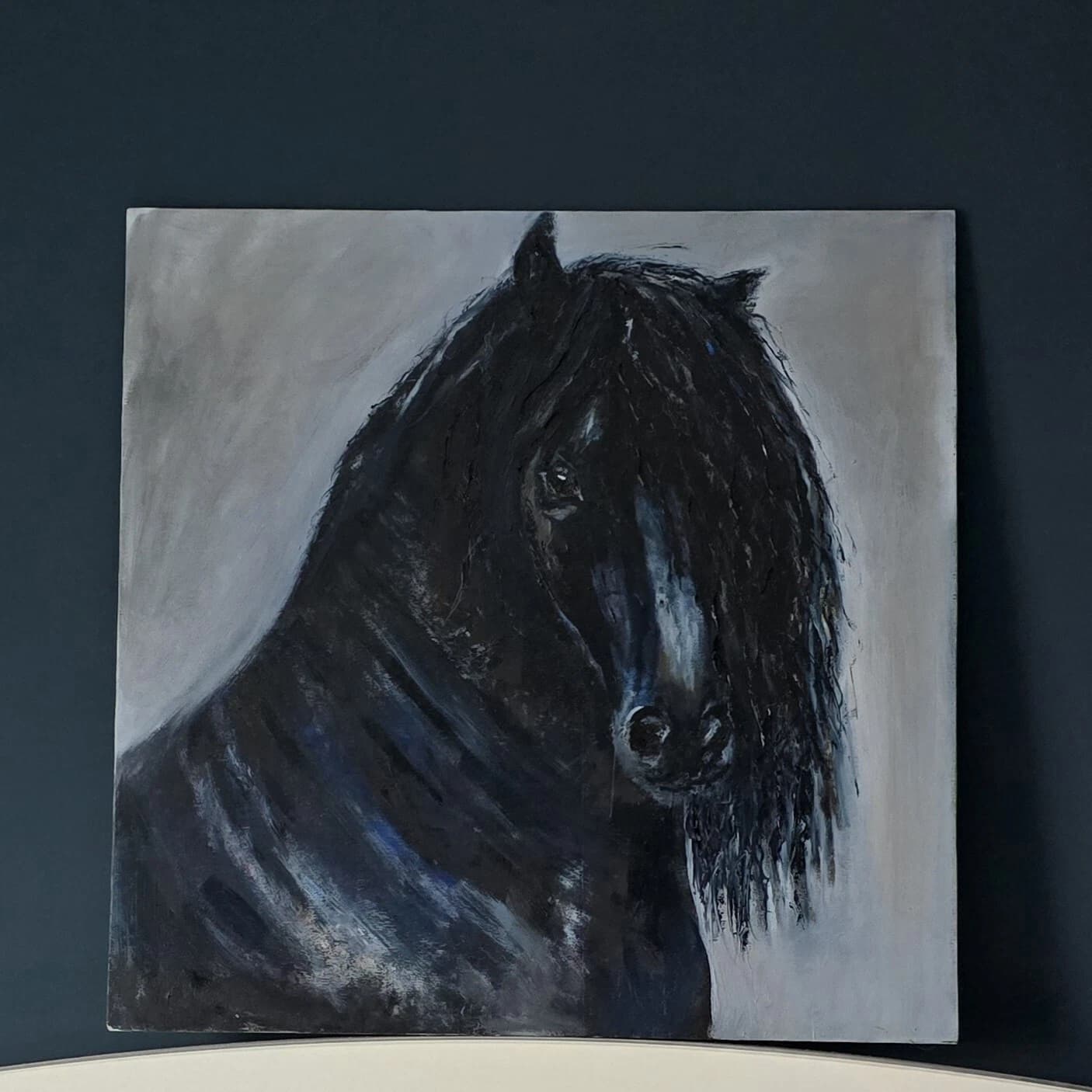 Black Horse Friesian Oil Painting thumbnail 15