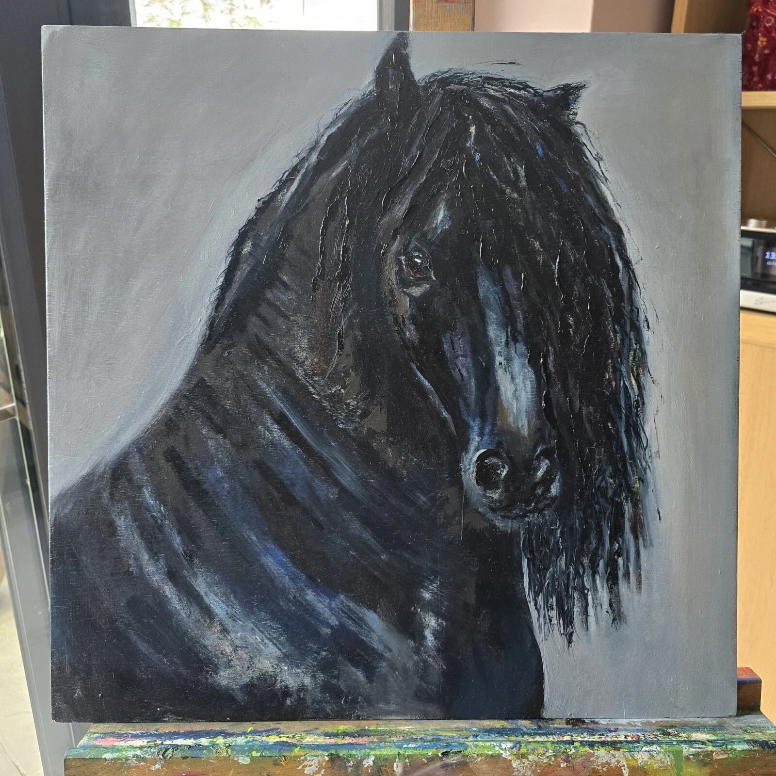 Black Horse Friesian Oil Painting thumbnail 16