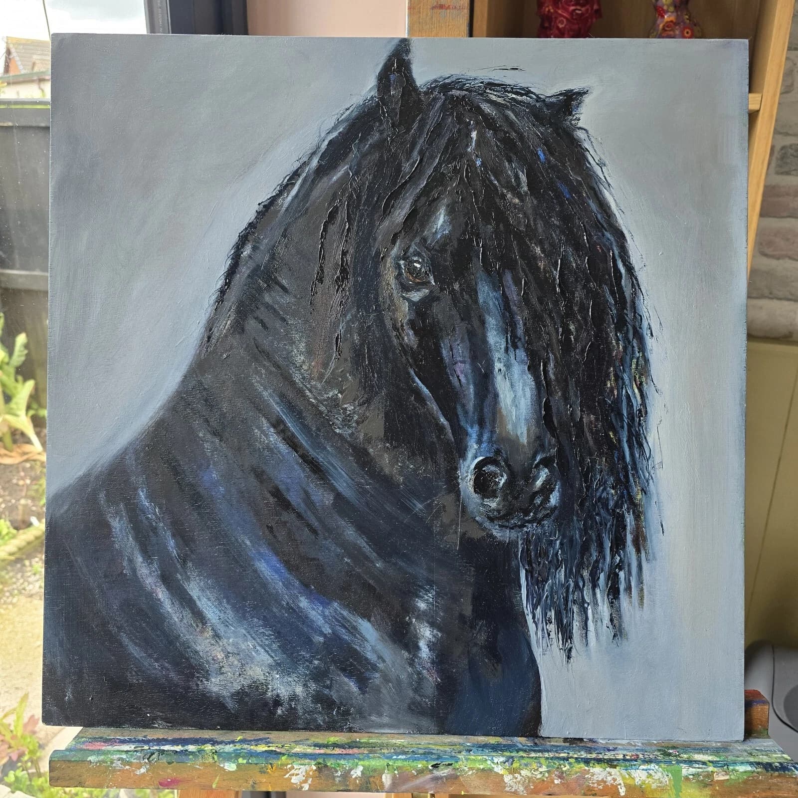 Black Horse Friesian Oil Painting thumbnail 17
