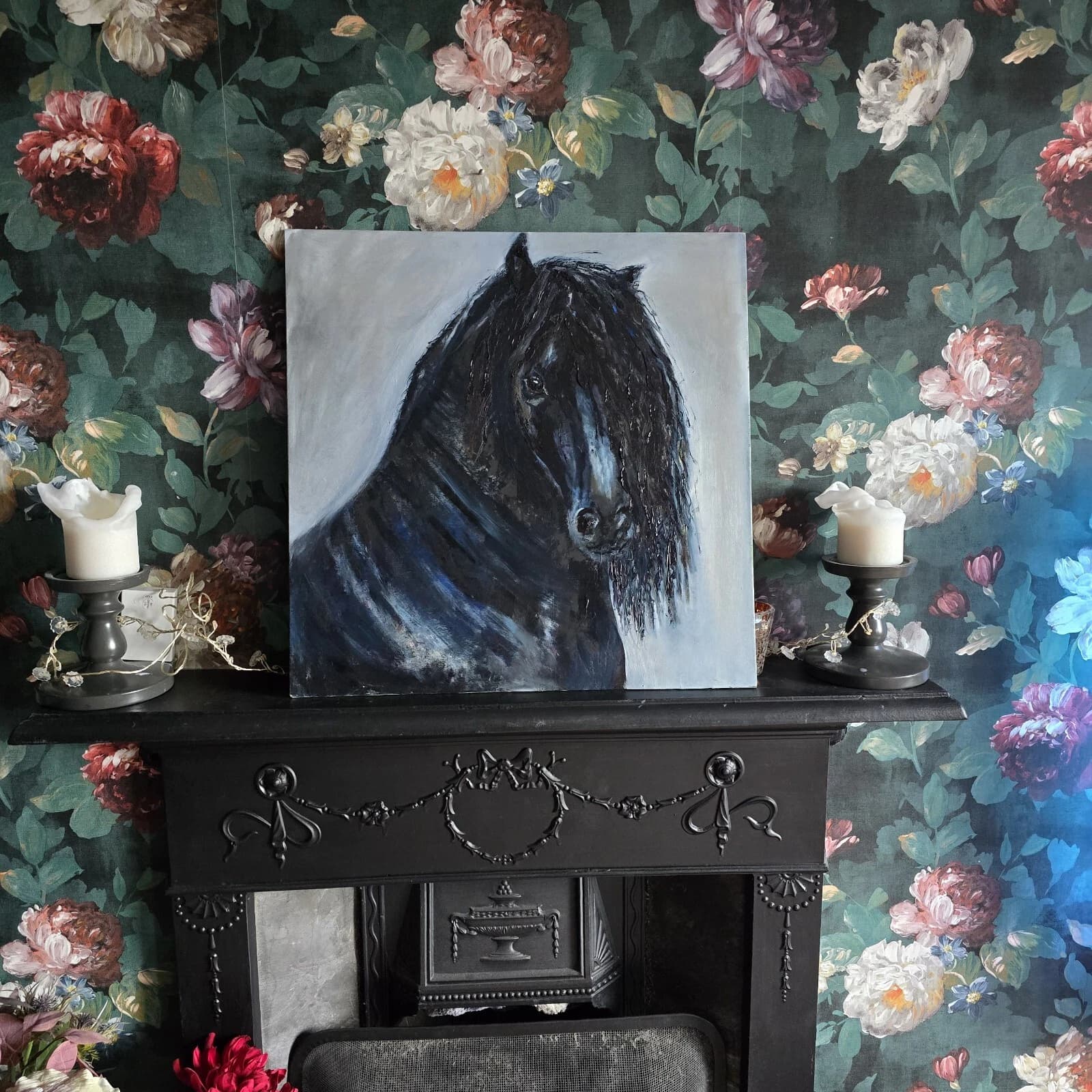 Black Horse Friesian Oil Painting thumbnail 4