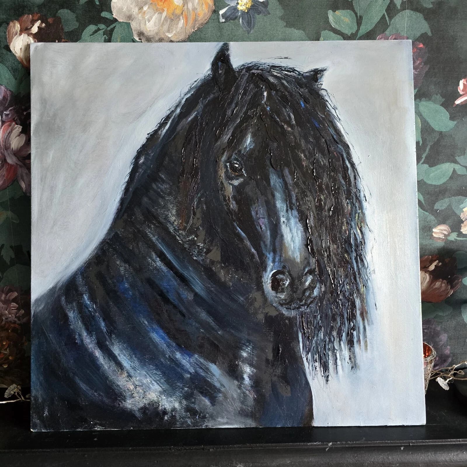 Black Horse Friesian Oil Painting thumbnail 5
