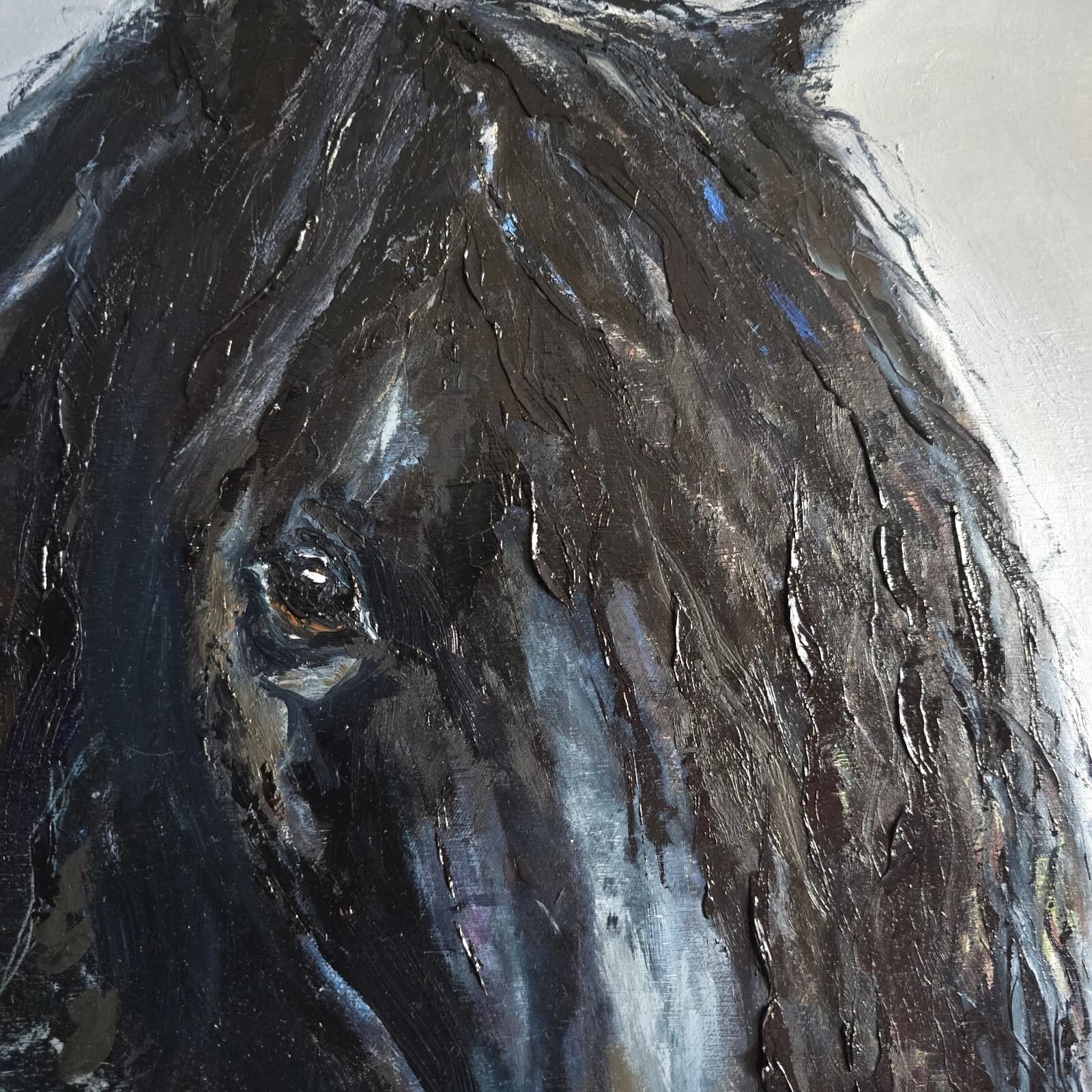 Black Horse Friesian Oil Painting thumbnail 6